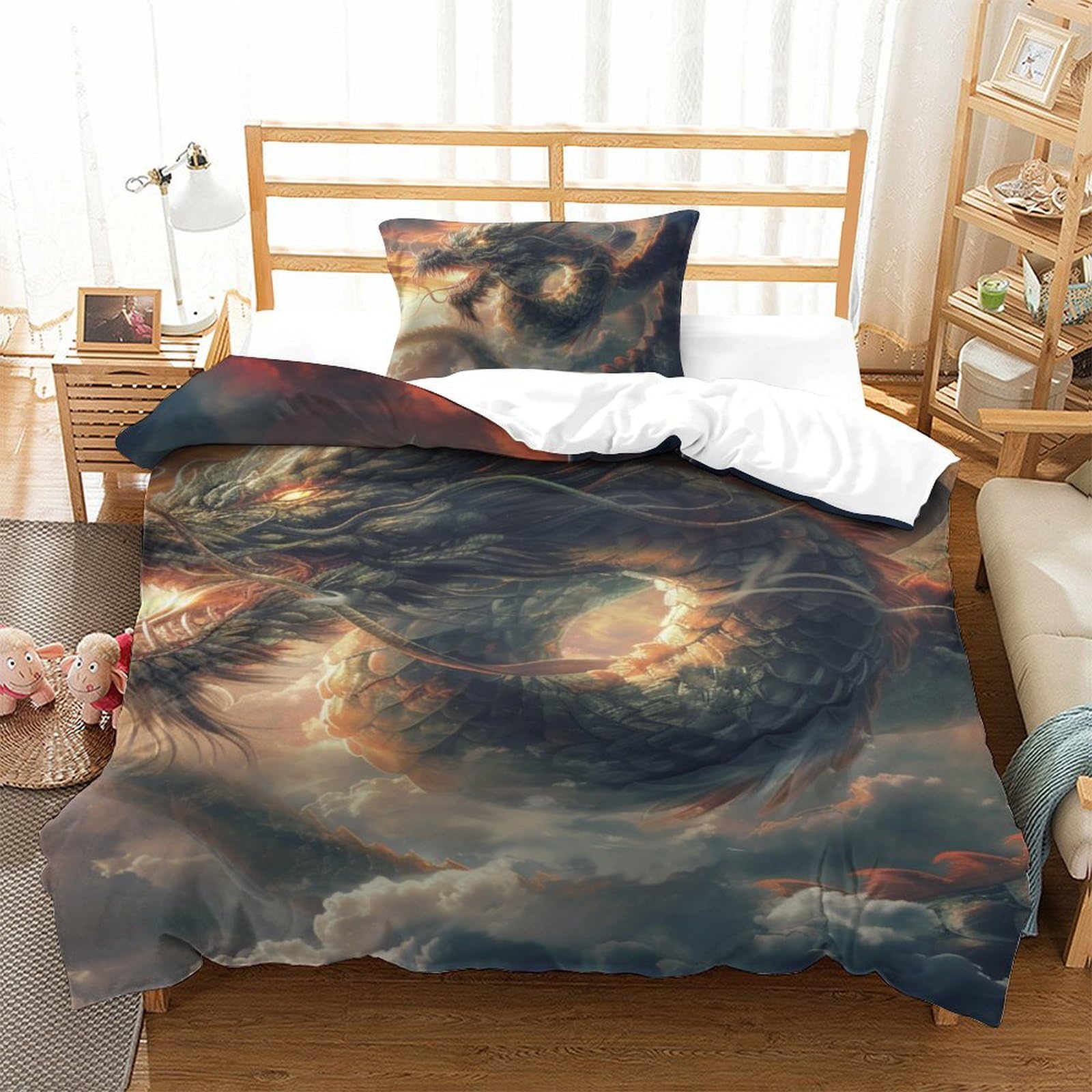 Housse couette dragon 3D en microfibre douce pour la décoration de chambre ado