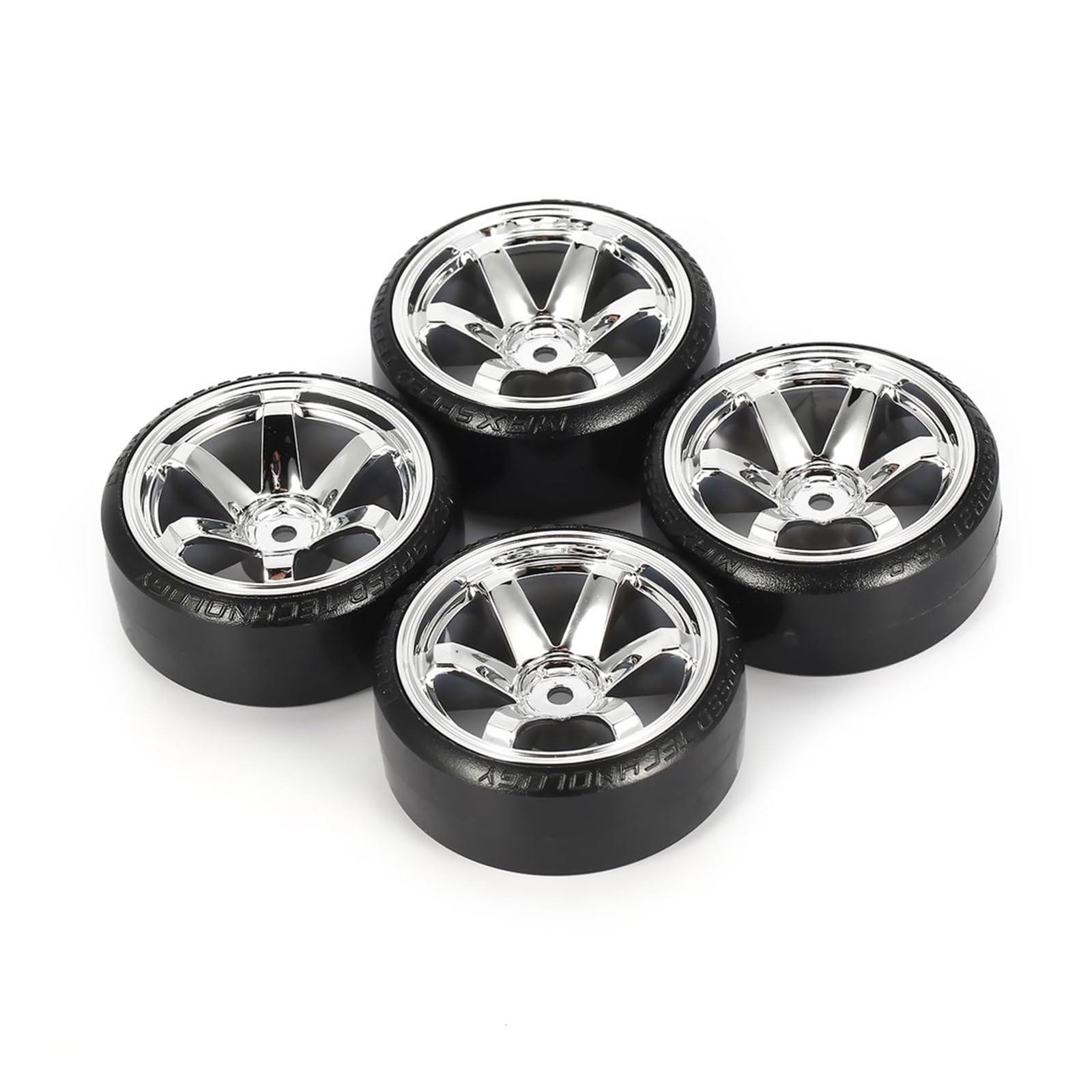 Rc Tire Jante pour Traxxas pour HSP pour Tamiya pour HPI 1:10 Véhicule sur Route À La Dérive Voiture Jeu De Pneus Durs 4 Pièces Pneus RC Roue De Pneu(Silver)