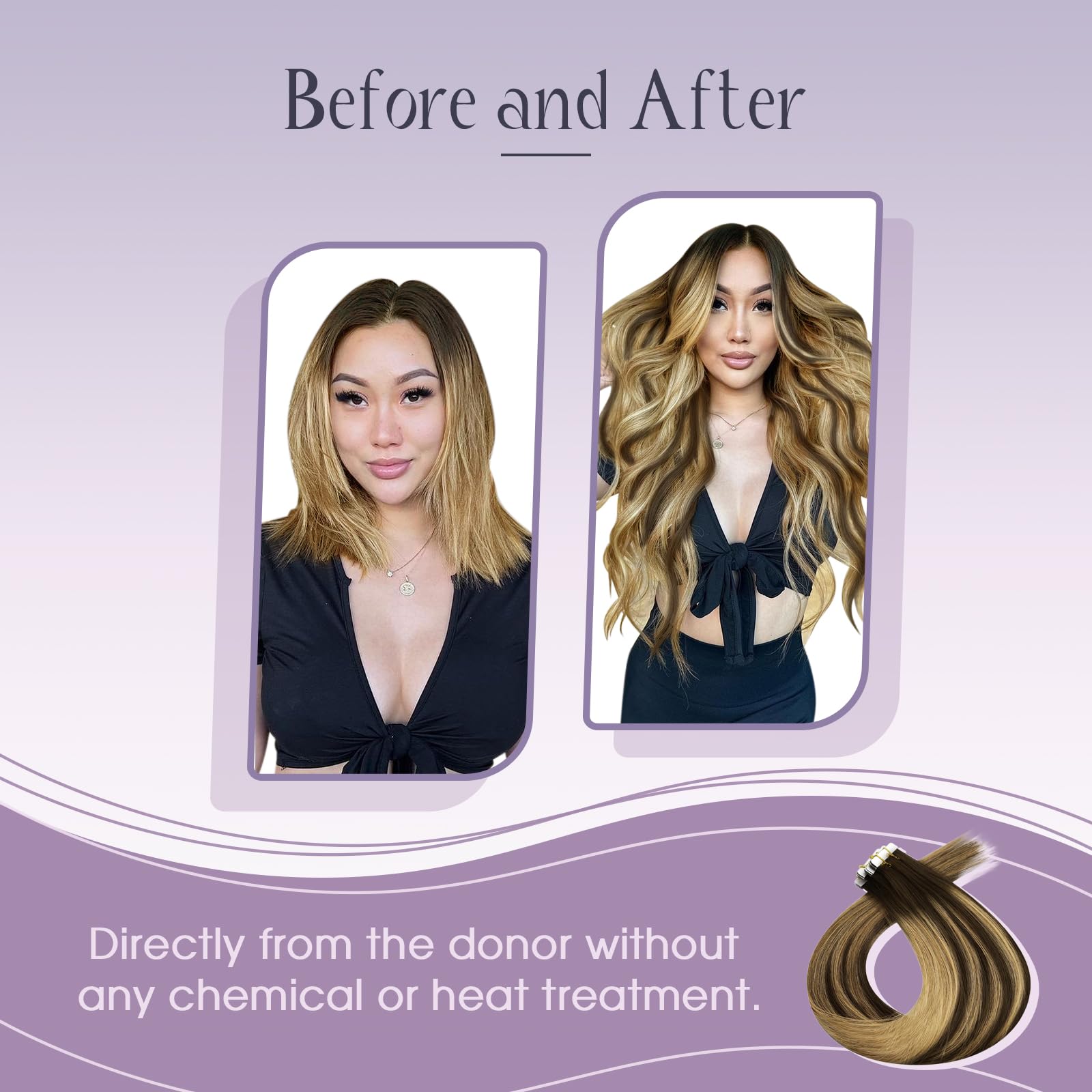 Fshine Virgin Extension per capelli veri, colore marrone scuro con biondo oro, 45 cm, 12,5 g, 5 pezzi, colore BM