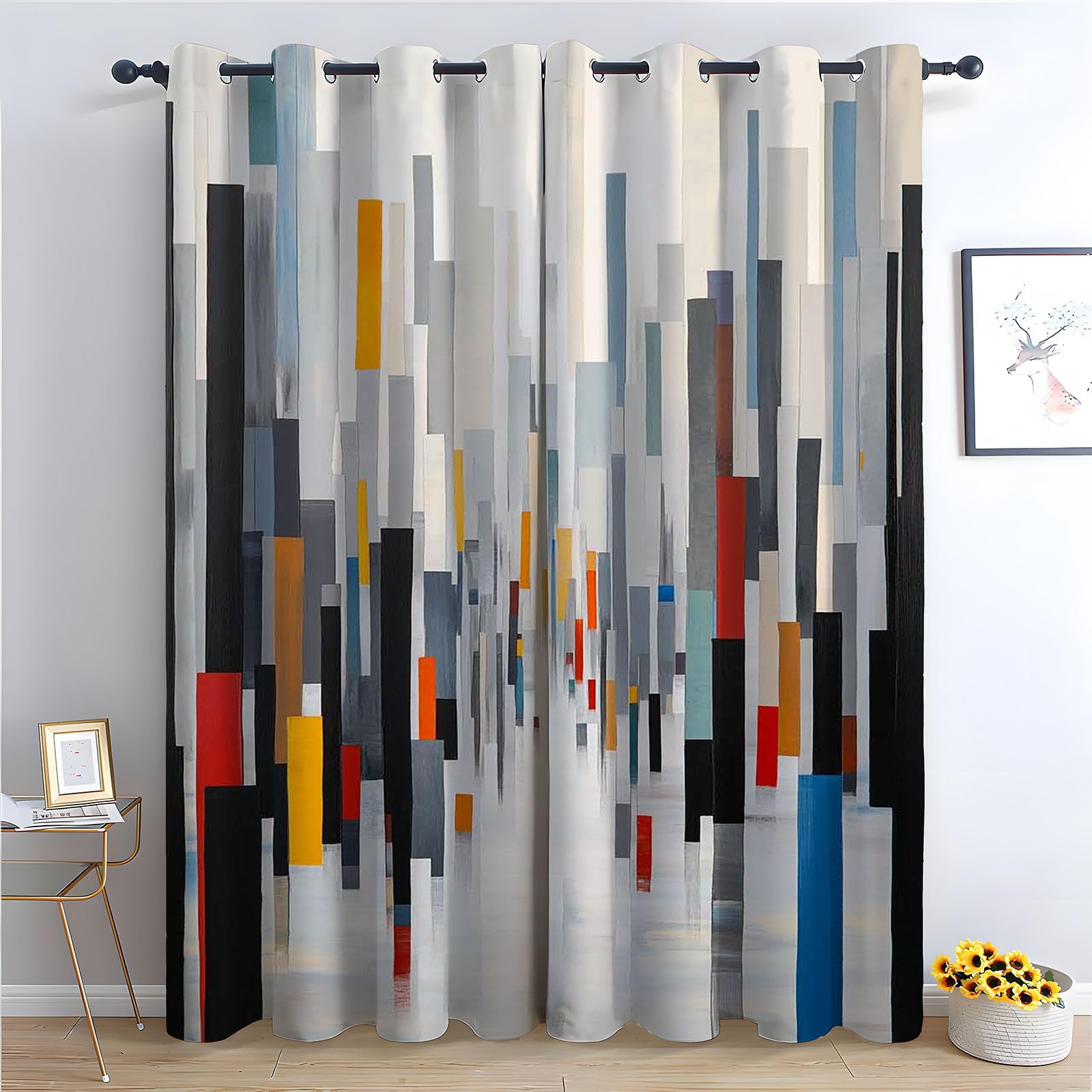 WQBQKKX Abstract Line Curtains Geometric Printed Room Darkening Curtain for Bedroom, Privacy Eyelet Thermal Insulated Curtains for Room-52 W x 108" L (Pack of 2)