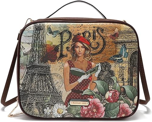 Miniatura 5 de Nicole Lee Juego de bolso cruzado de viaje con 3 bolsas de maquillaje con estampado de moda, organizador de artículos de tocador cosméticos para