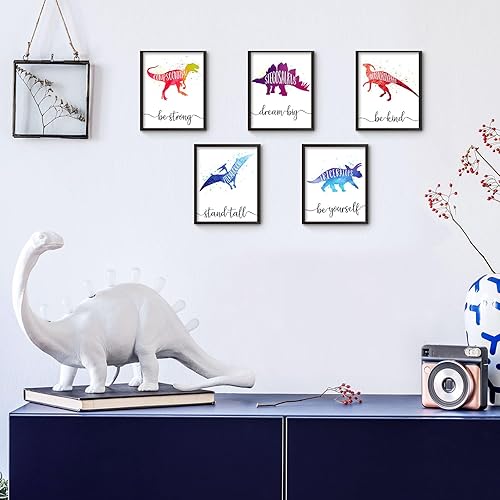 Miniatura 4 de Zonon 9 piezas de 8 x 10 pulgadas dinosaurio decoración de habitación de niño dinosaurio acuarela póster arte de pared palabras motivacionales citas