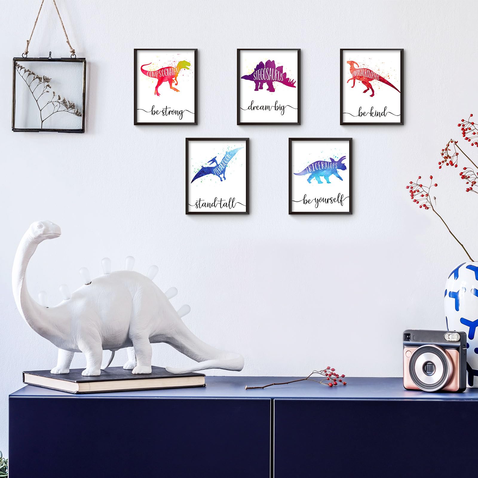 Poster Dinosauro Acquerello Per Cameretta: Set 6 Stampe 8x10 Con Frasi Motivazionali