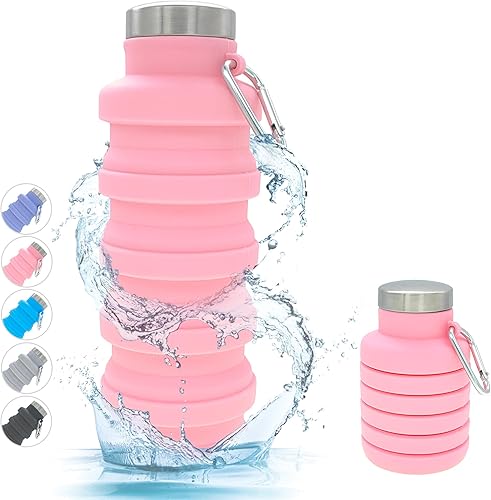 Miniatura 25 de YCT Botella de agua plegable 17oz (500ml), botella de agua portátil para viajes y deportes, botellas de agua plegables reutilizables de silicona