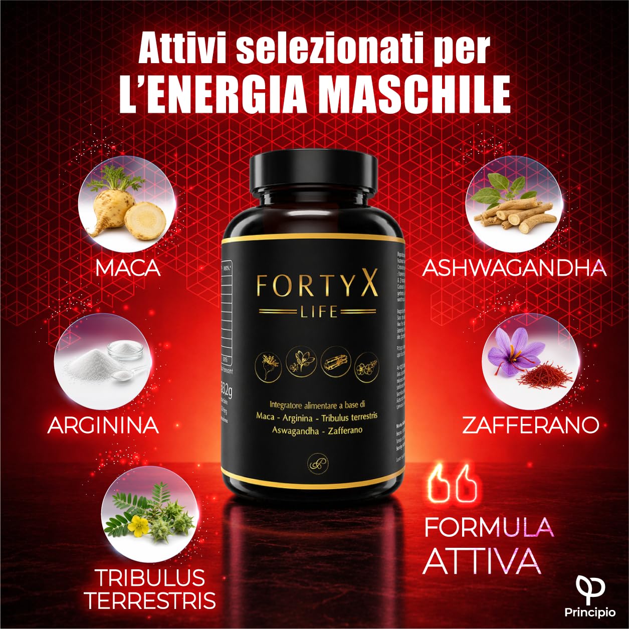 FORTYX Integratore Energia e Vitalità Uomo - Maca, Tribulus, Arginina, Citrullina, Ginseng, Ashwagandha, Zafferano, CoQ10, Zinco - 60 Capsule