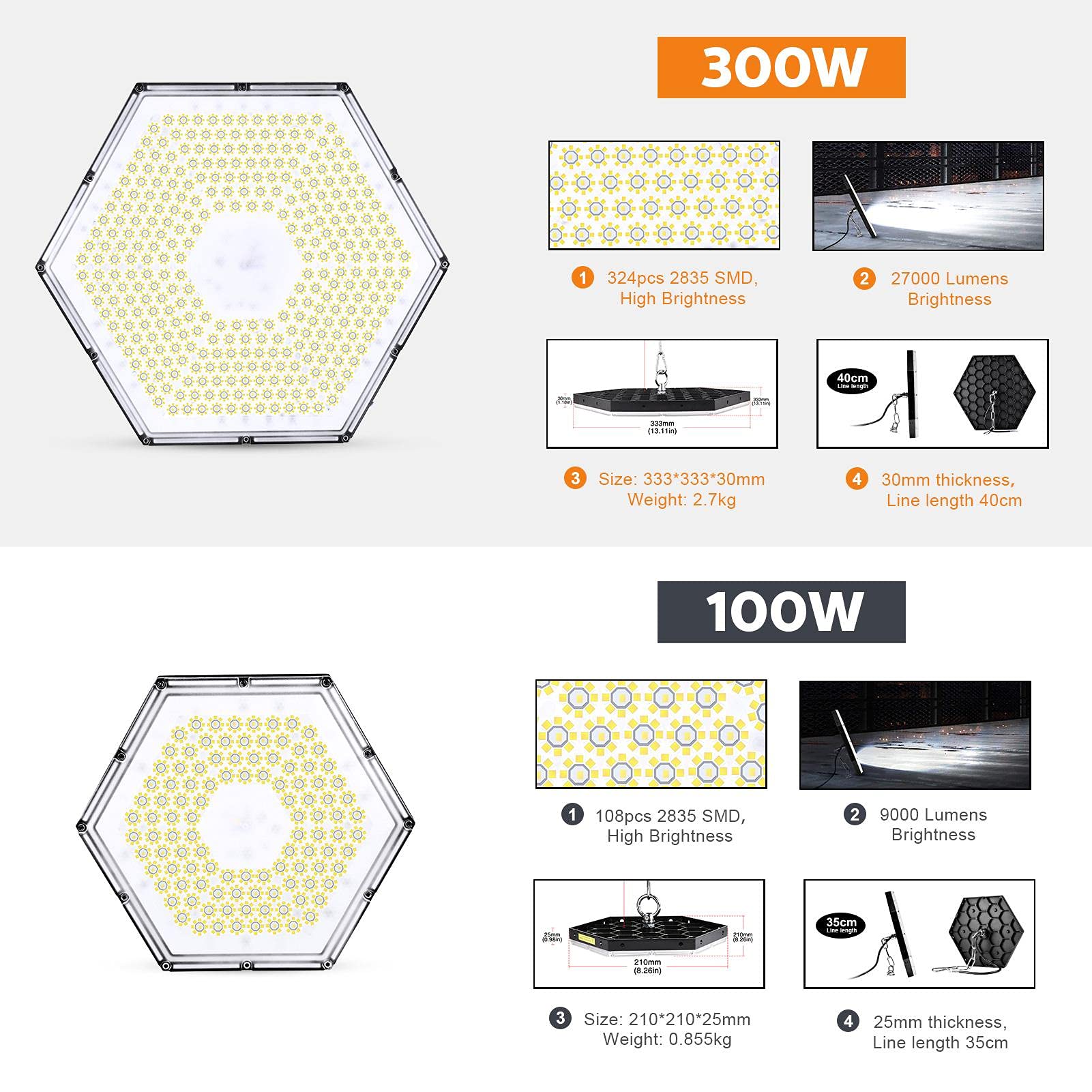 3 Pack 100W UFO LED High Bay Light, 10000 lumenów Lampa przemysłowa Oprawa oświetleniowa Bay Area, światło dzienne białe 6500K, Oświetlenie sklepowe LED do warsztatu Fabryka Magazyn Garaż Oświetlenie