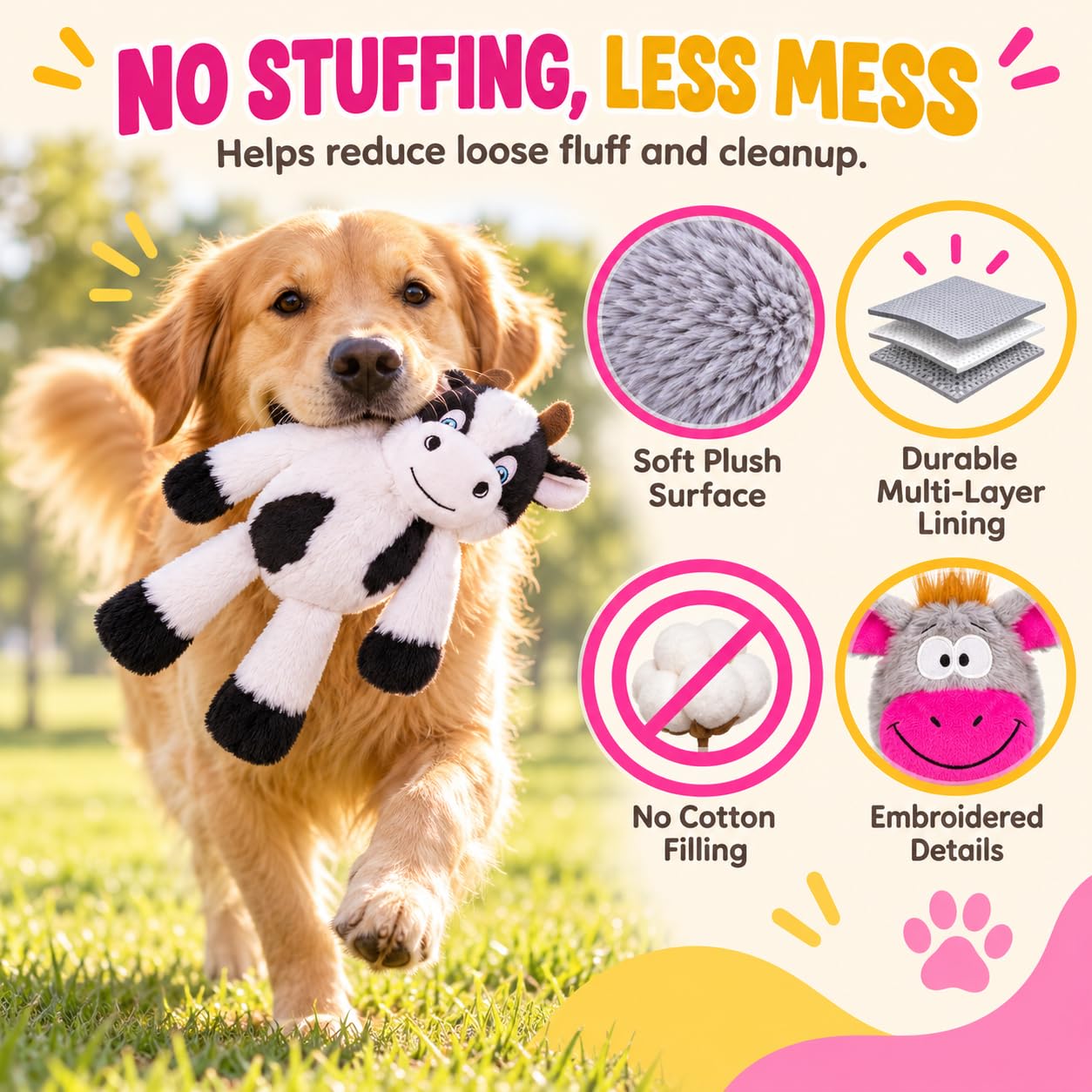 Quietschspielzeug für Hunde, ohne Füllung, mit Knistern und Quietschern, niedliches Tier-Plüsch, um sie beim Tauziehen zu beschäftigen, geeignet für drinnen und draußen, 3 Stück