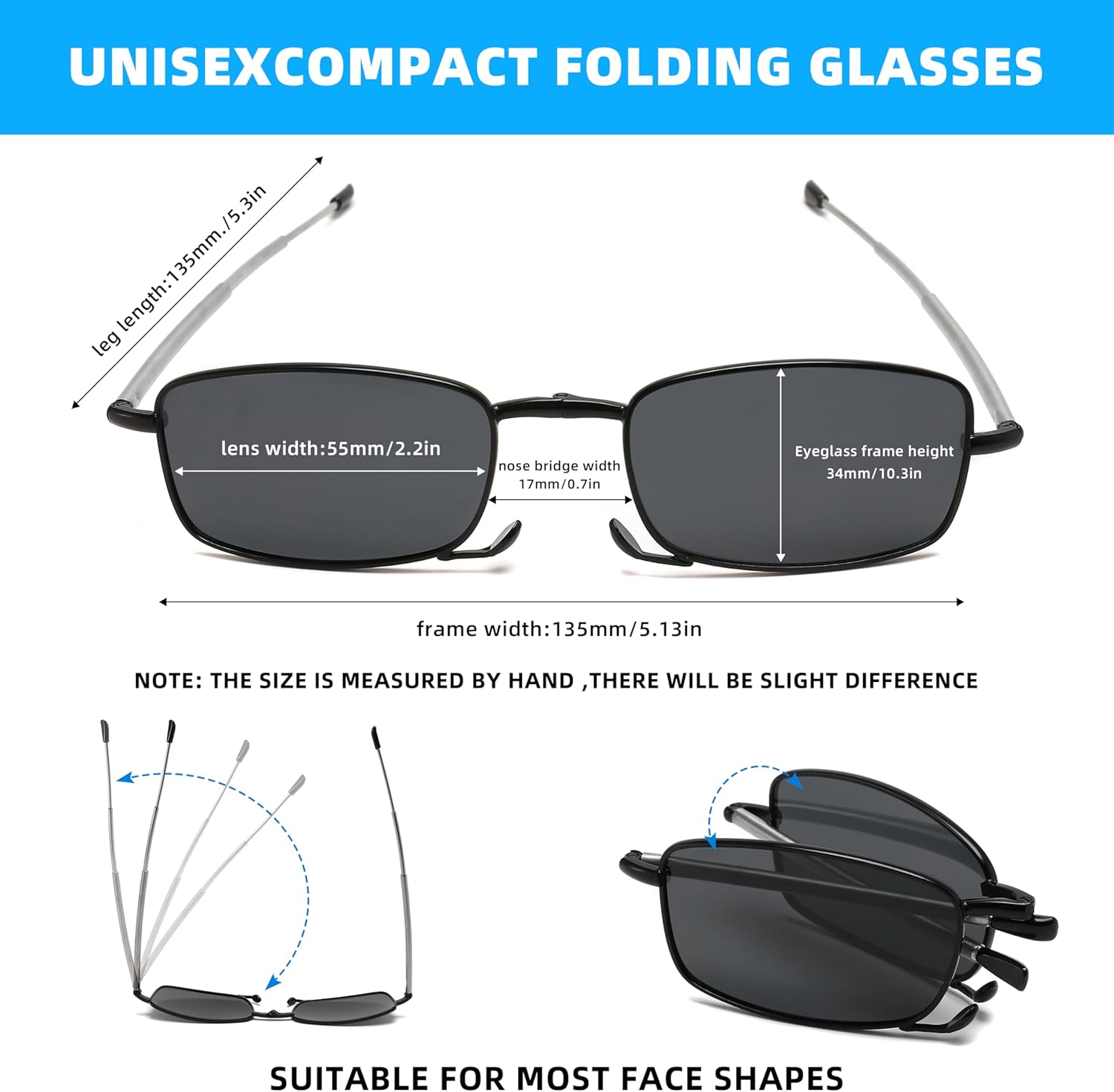 VEQINIKA Sunglasses for Men Women Polarized Folding Sunglasses with Case Spring Hinge UV Blocking Foldable Sunglasses - Image 3