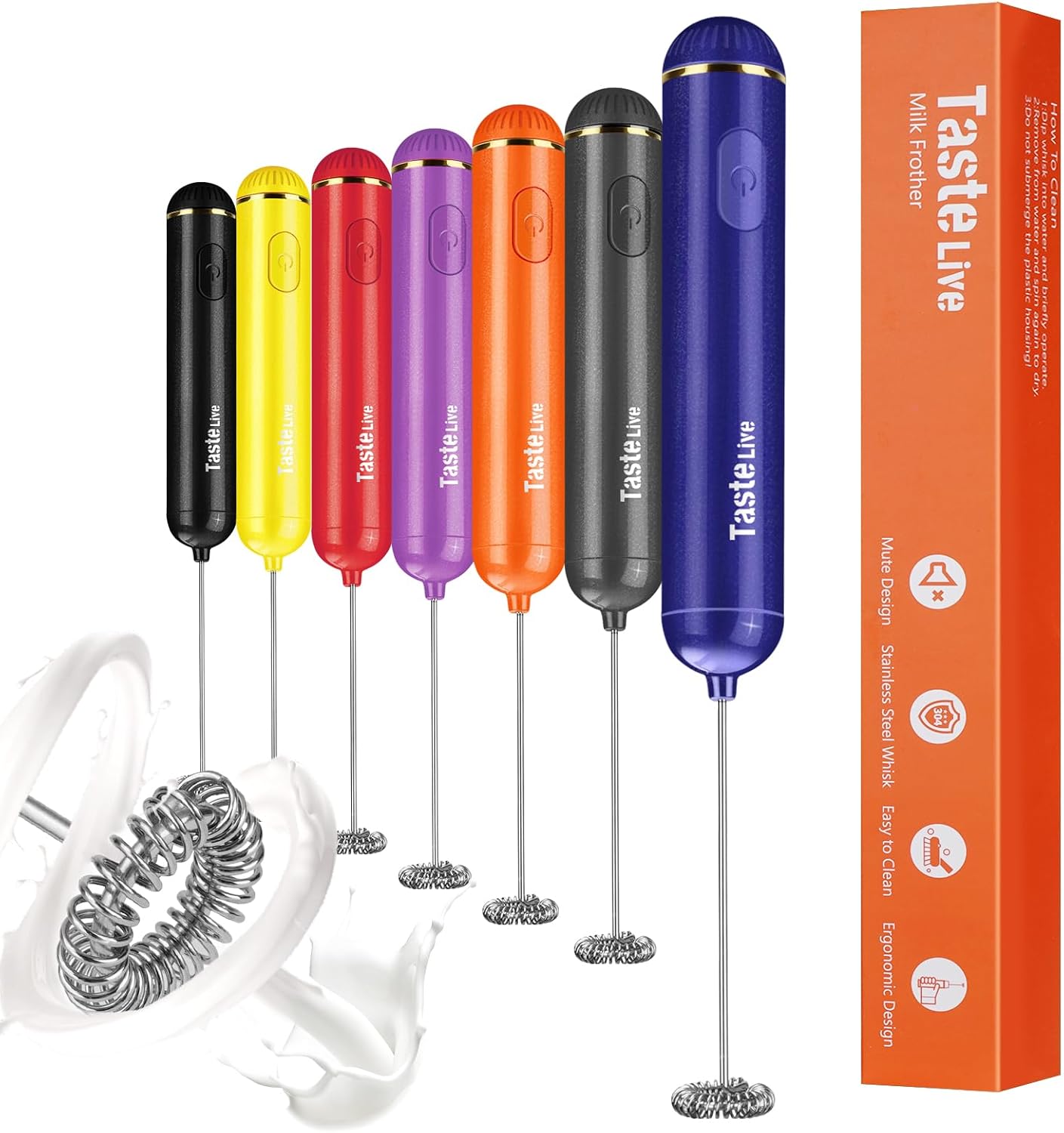 Handheld Milk Frother, Battery Operated Electric Foam Maker and Mixer for Drinks (Blue)