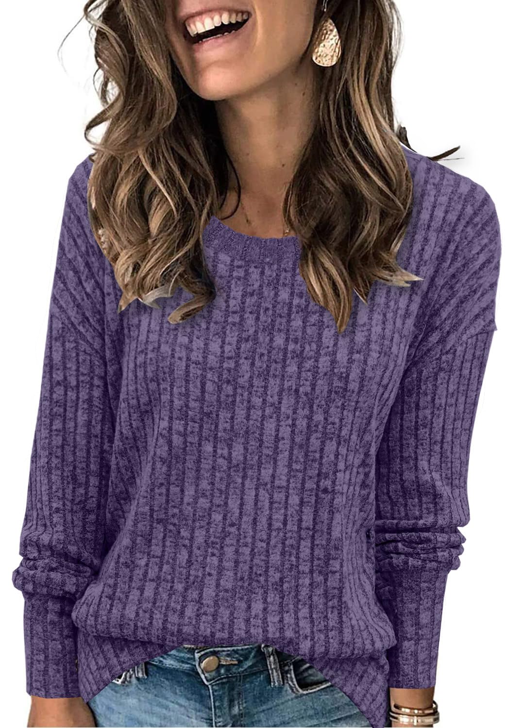 Heymiss Womens Sweaters Dressy Casual Crewneck Long Sleeve Shirts Loose Fall Fashion Sweatshirts