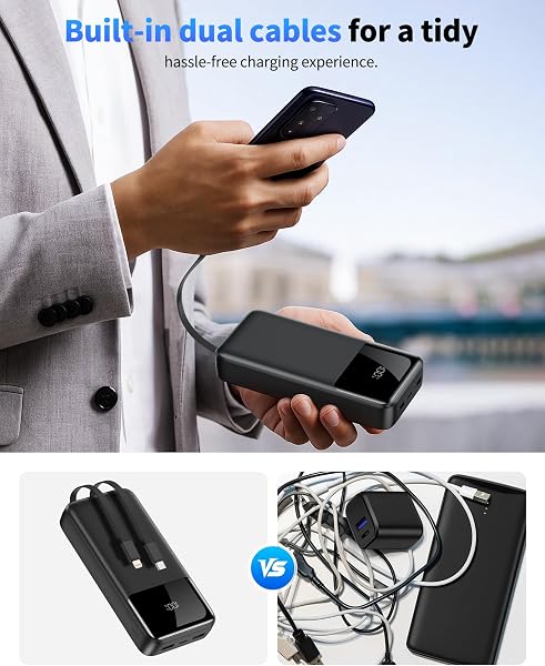 Power Bank Portable Charger 40000mAh, 22.5W Fast Charging, Built-in USB-C & Lightning Cables, Charge 5 Devices Simultaneously LCD Display for iPhone and Android Phones and Most Electronic Devices - 4