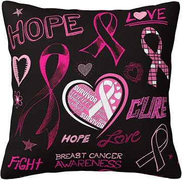 Breast Cancer Awareness Throw Pillow Cover Breast Cancer Cushion Covers Zipper Square Pillowcase Decor 18x18 Inches