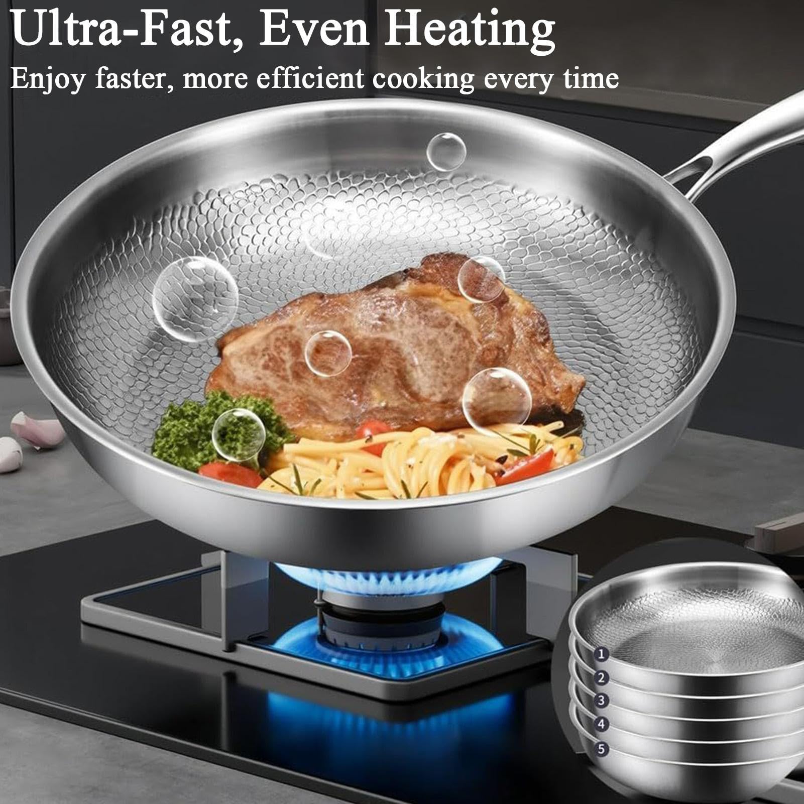 Patelnie Płaskie i Głębokie Zestaw patelni, naczyń do stir-fry, sauté, ów