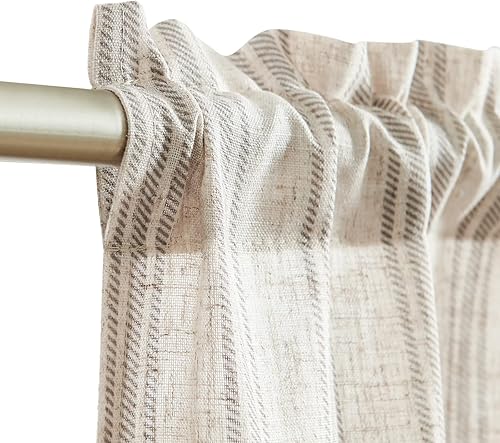 Miniatura 5 de JINCHAN Cortinas de cocina de lino gris topo, cortinas a rayas de 24 pulgadas, cortinas pequeñas de granja, cortinas de cocina con rayas
