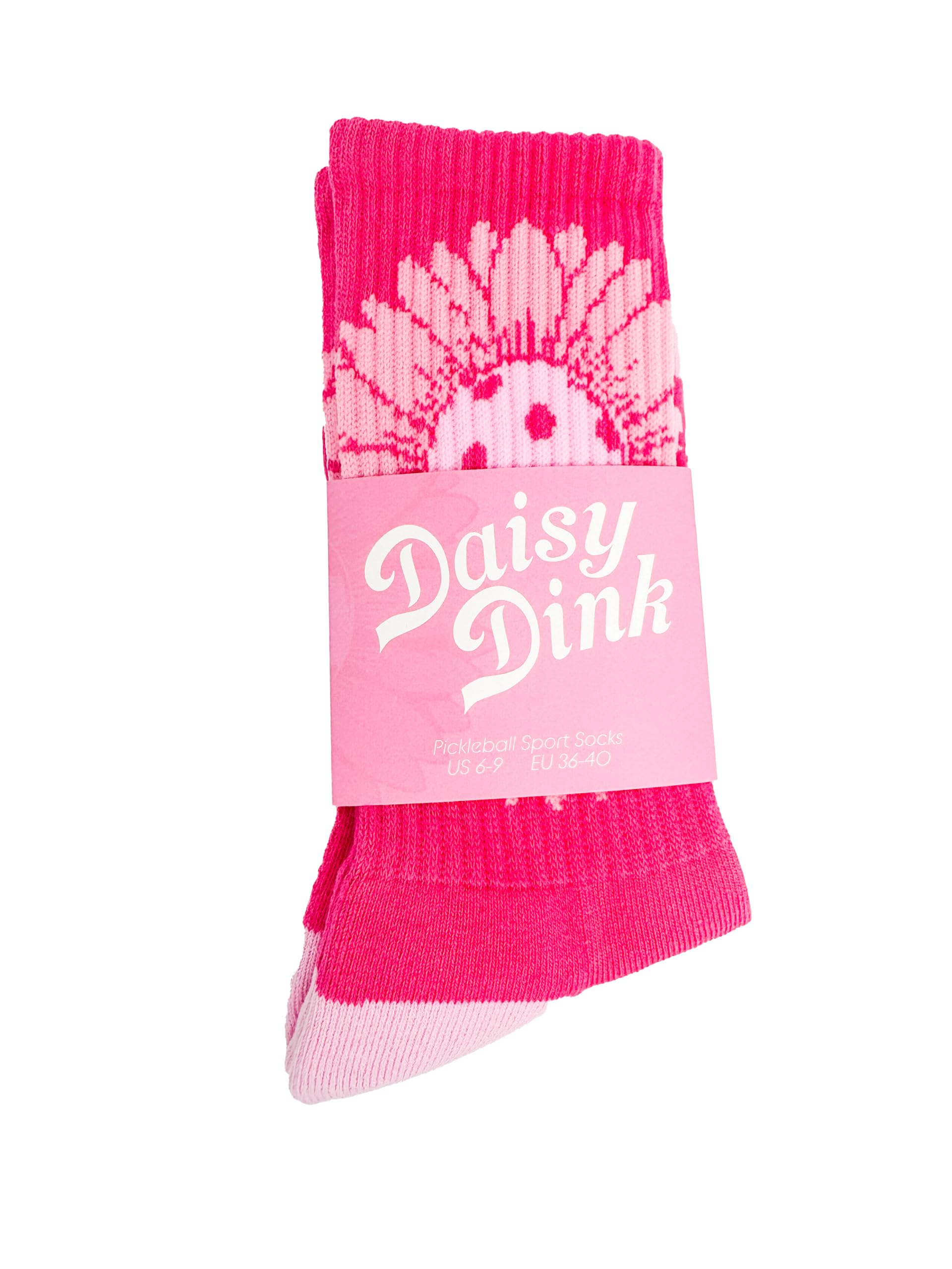 Women's Pickleball Crew Socks | Cushioned & Breathable Athletic Sock with Fun Daisy Graphic | Sizes 6-9 & 9-13