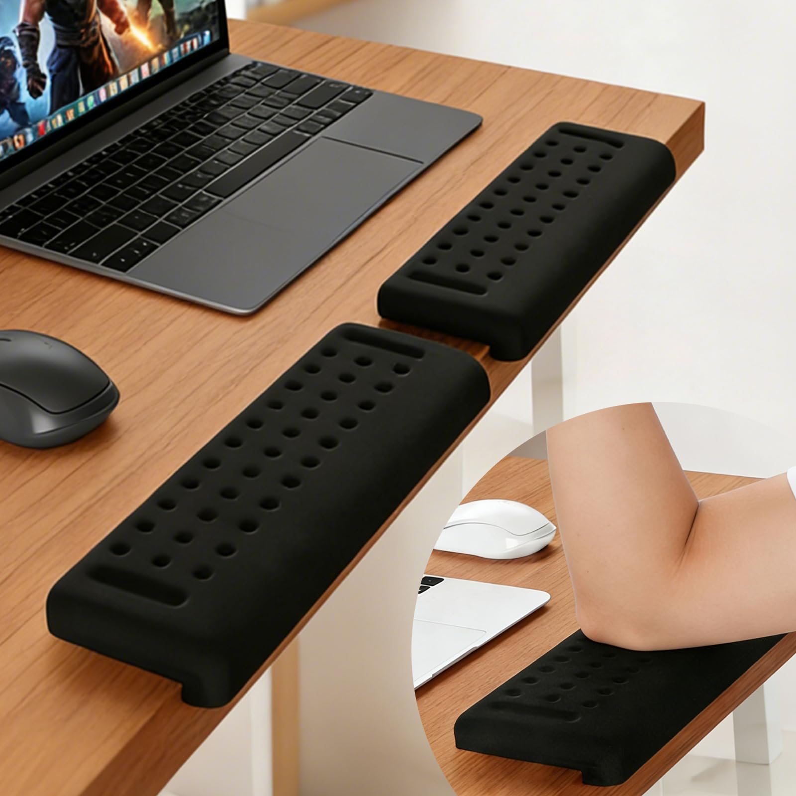 2 Pezzi Poggiapolsi Tastiera a Forma di L, Antiscivolo Appoggiapolsi Ergonomico Poggia Gomito da Scrivania, Poggiapolsi per Tastiera Memory Foam, Wrist Rest Pad per Ufficio e Lavoro