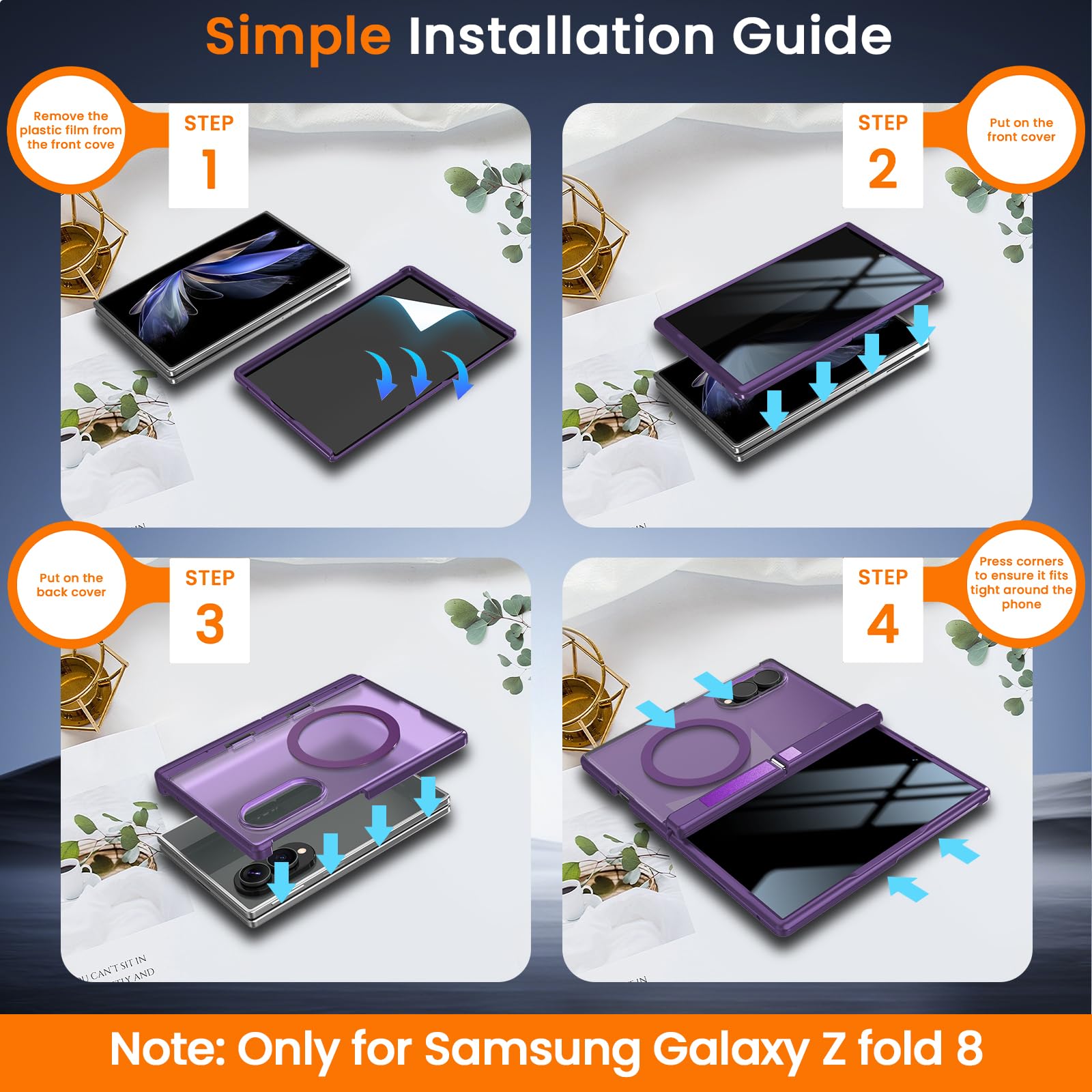 WRJ Custodia per Samsung Galaxy Z Fold 8 con pellicola protettiva per lo schermo privacy e cavalletto pieghevole, adatta per Magsafe, protezione per cerniere, protezione dalle cadute di grado militare