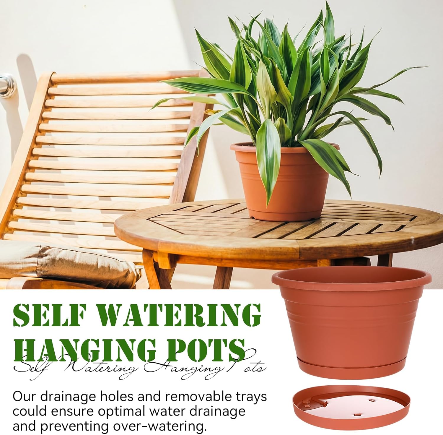 Roshtia 10 Pcs 10 Inch Hanging Baskets for Plants Large Plastic Hanging Basket Pots with Drainage Trays Self Watering Planter Pots for Outdoor Indoor Plants Flowers Garden Balcony (Brown)