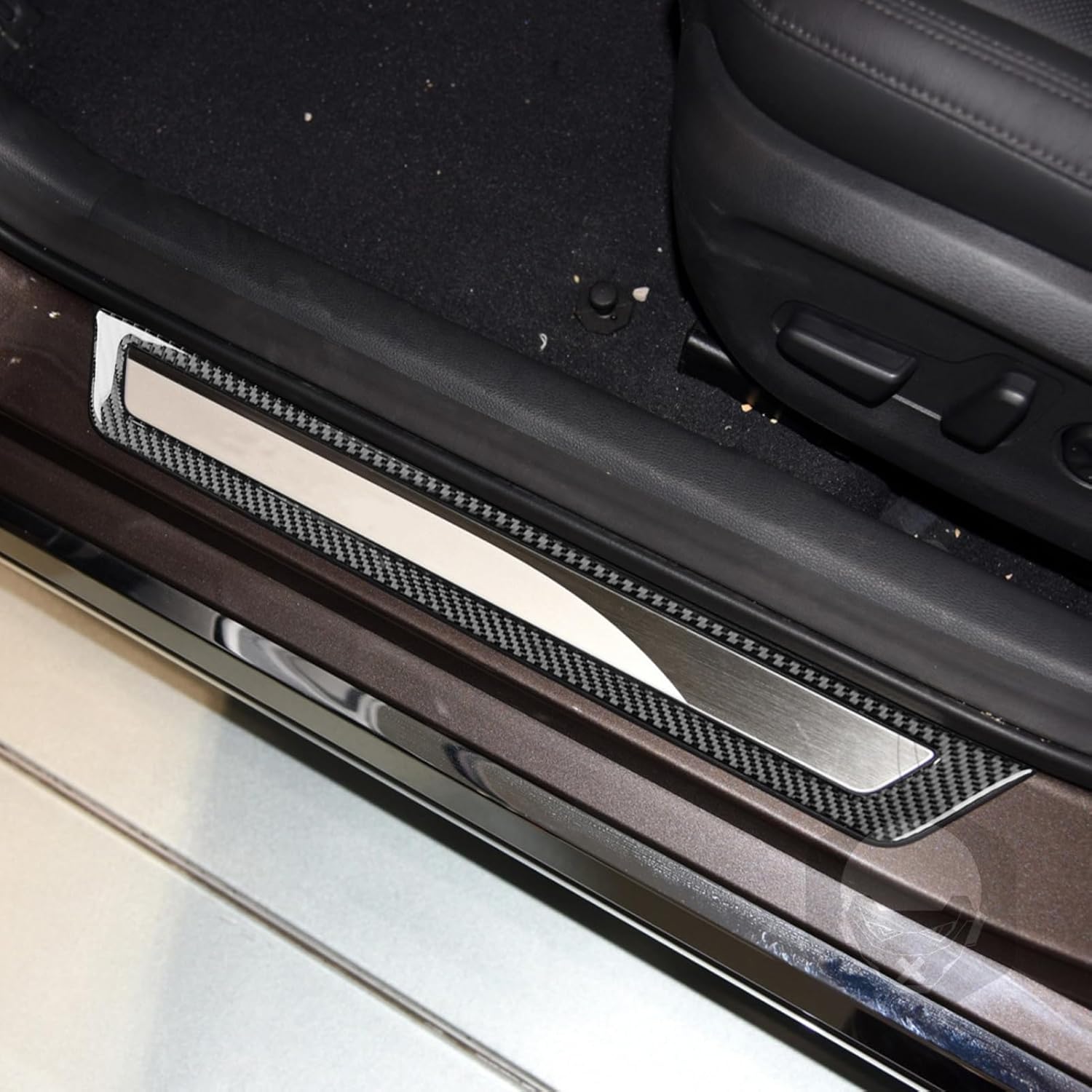 Car Front and Rear Door Sill Plate Door Pedal Panel Entry Guard Sticker Real Premium Carbon Fiber Decoration Trim Compatible with Hyundai Sonata 9th 2015 2016 2017 Interior Accessories Black