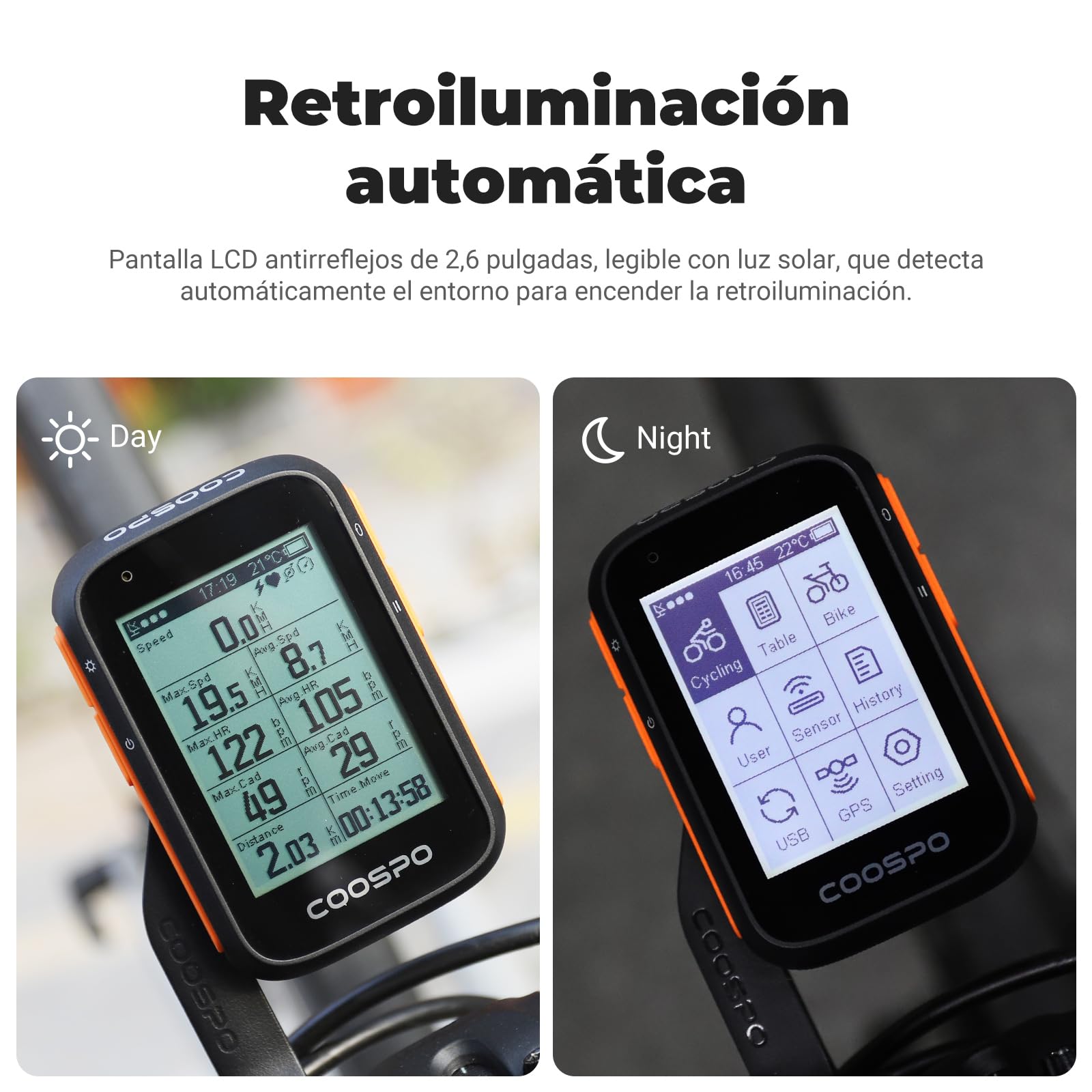 COOSPO Ciclocomputador GPS Computadora Bicicleta Inalámbrica Ordenador de Ciclismo Pantalla LCD de 2.6 Pulgadas por Impermeable Bicicleta de Carretera MTB Bicicleta