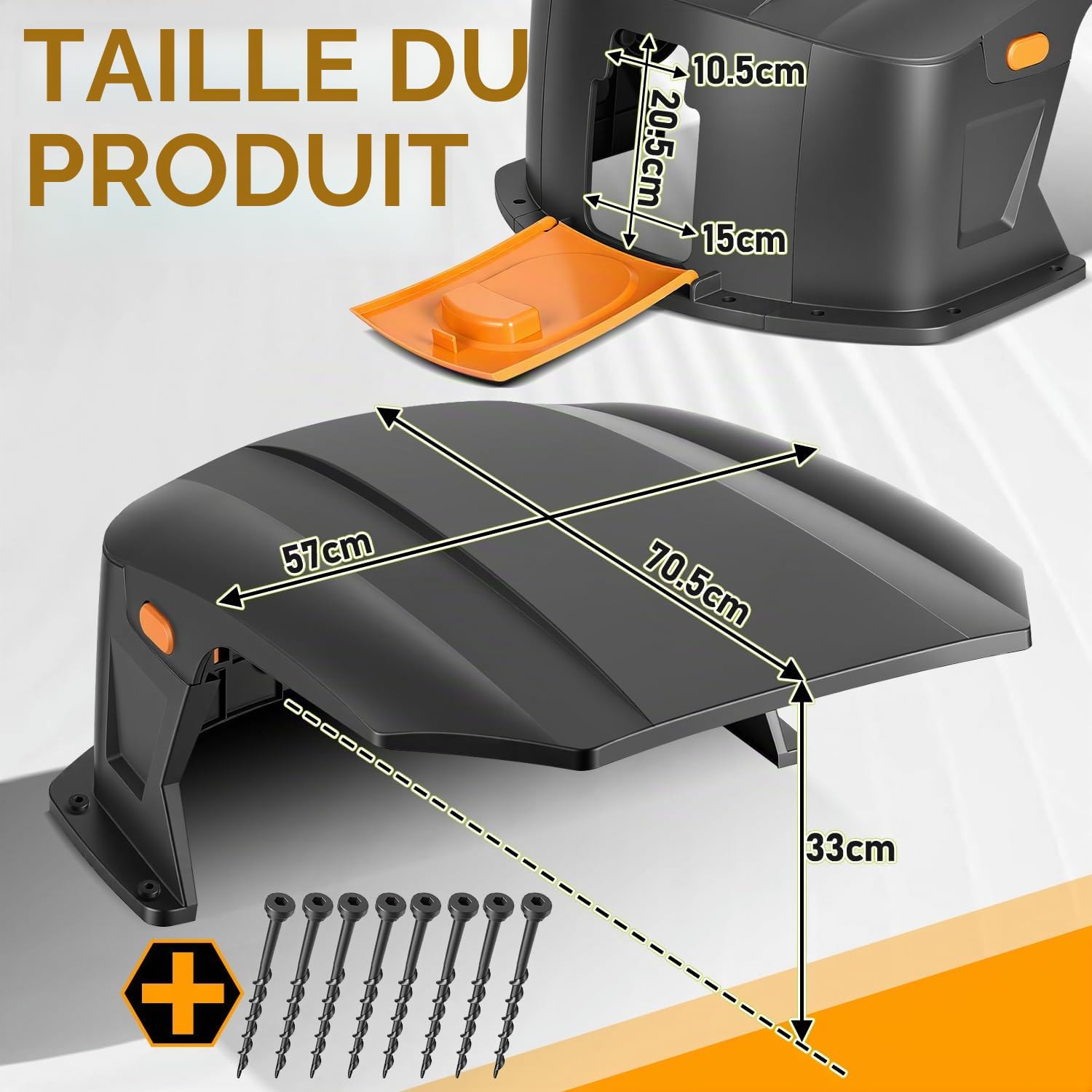 Garage pour robot tondeuse avec toit à charnière, garage pour robot tondeuse avec trappe de service, garage pour robot tondeuse résistant aux intempéries, protection UV et contre la pluie