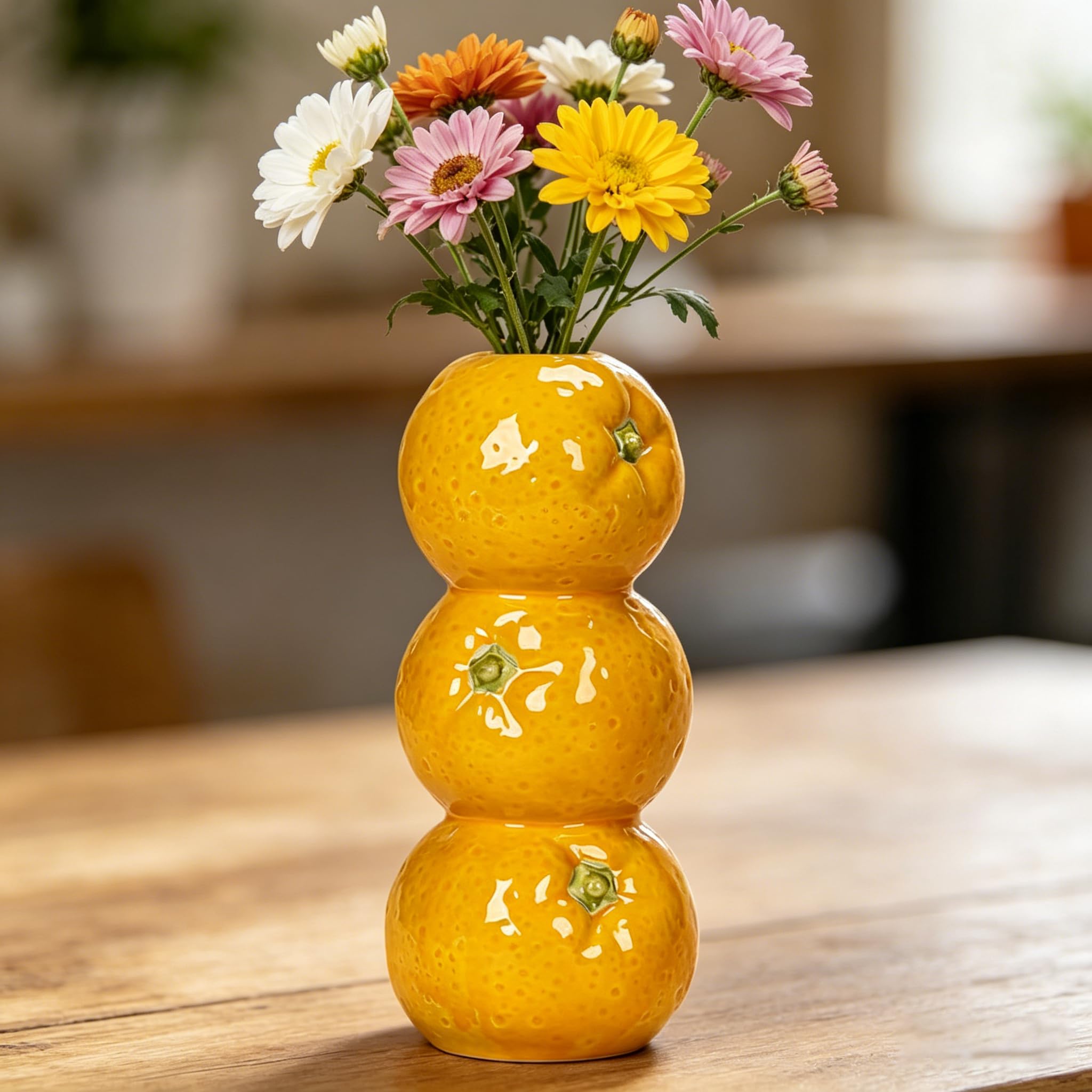 MerwDeeyt Orange Shape Flower Vase 8.4x19.6cm Creative Fruit Shape Flowers Vase Ceramic Flower Vases Small Decorative Vases for Dry Flowers Living Room Office Shelf Styling