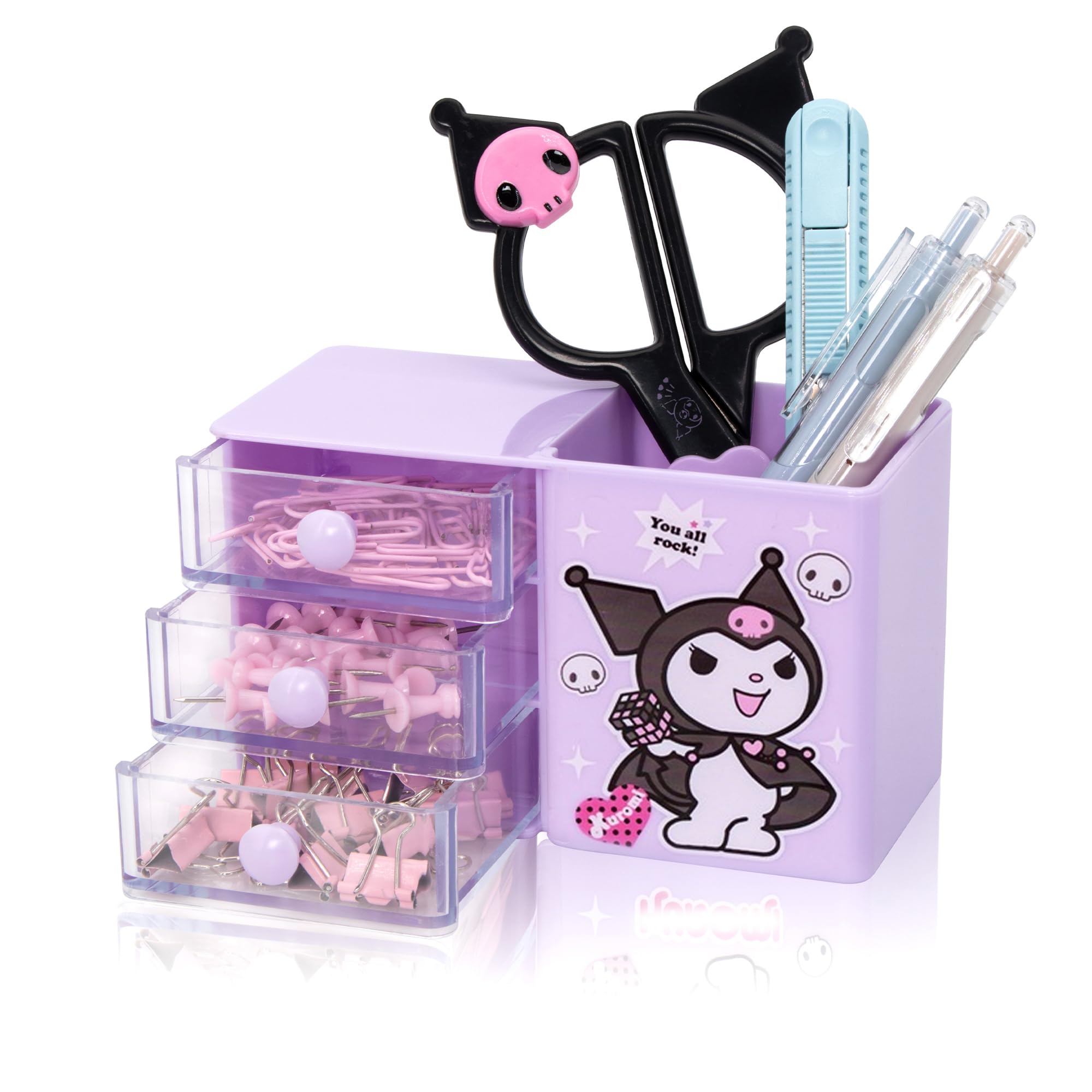Roffatide Anime Desktop Desk Cartoon Office Supplies Container Pen Holder for Desk Cute Pencil Cup Pot Makeup Brush Holder Mini Box Purple