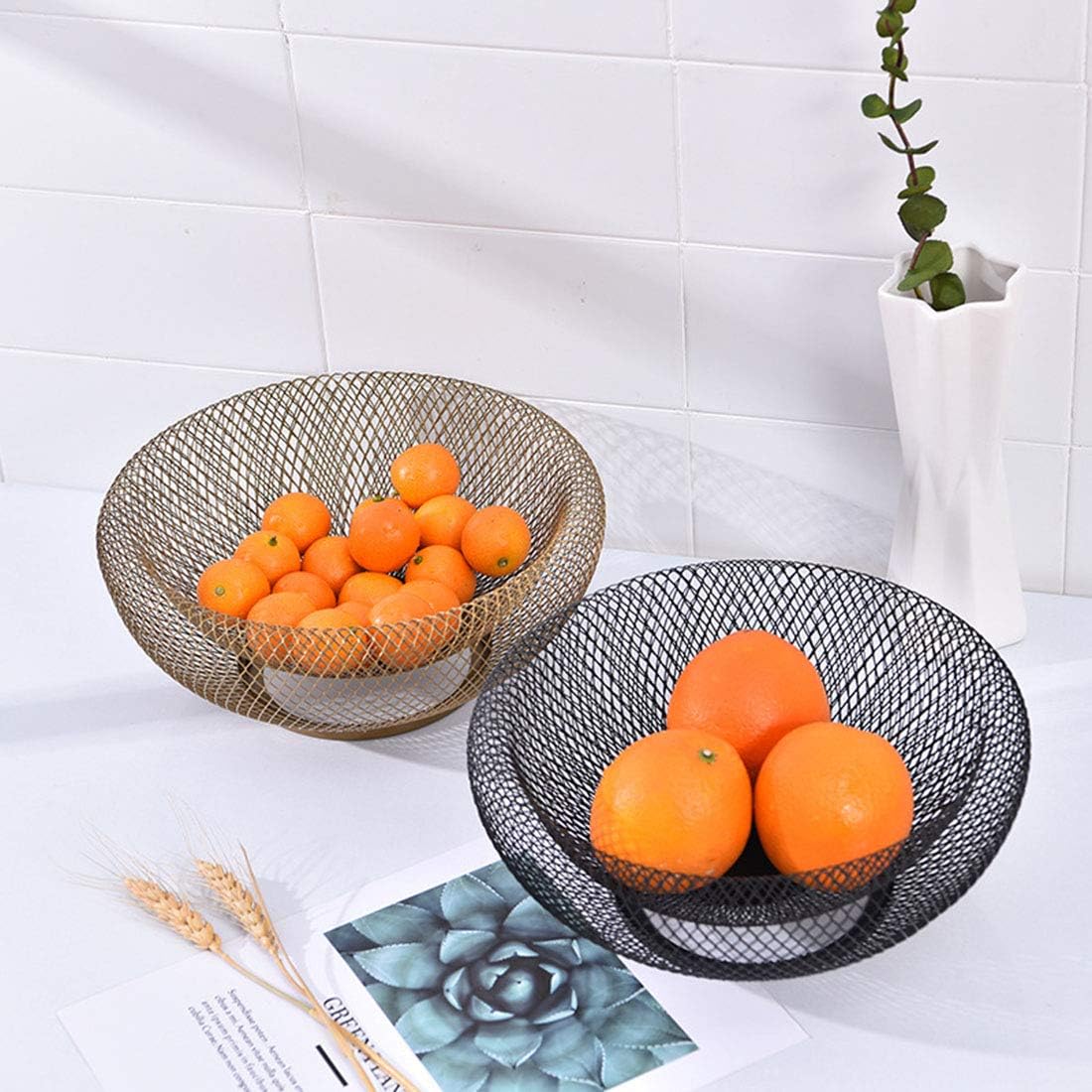 Fruit Stand Vegetables Serving Bowls Basket Holder for Kitchen Counter Banana, Table Centerpiece, Store Display, Dining Room,Tea Bar,Tabletop,Metal Iron Wire,Large Round Modern Stylish Black Black Mesh image 5 of 6 B08522ZXD2