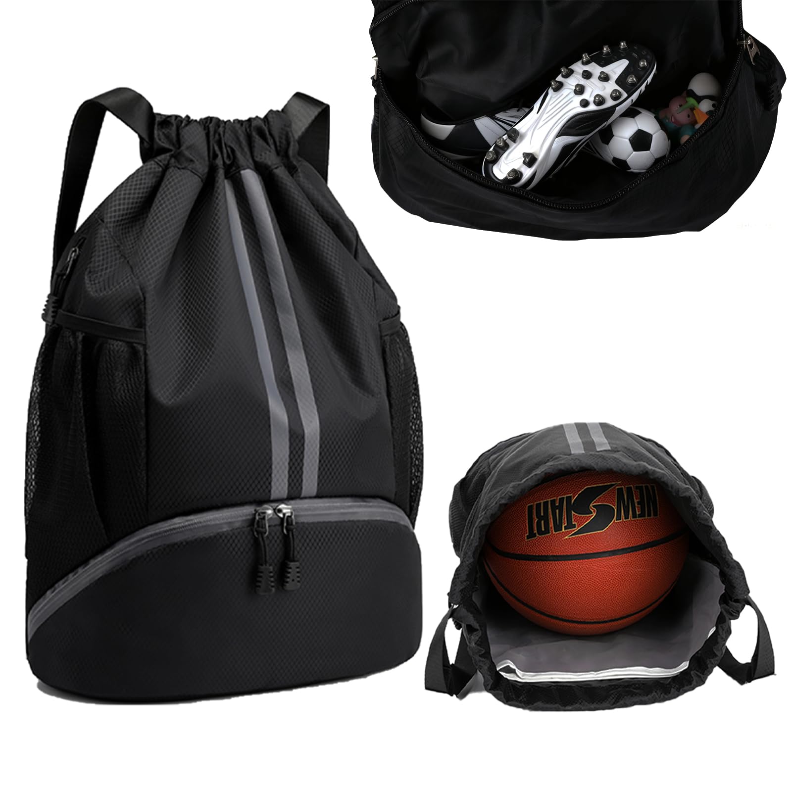Pinboov Football Boot Bag, PE Kit Bag, Waterproof Drawstring Backpack with Shoe Compartment & Wet Dry Separation, Sports Backpack for Kids, Adults, Men & Women