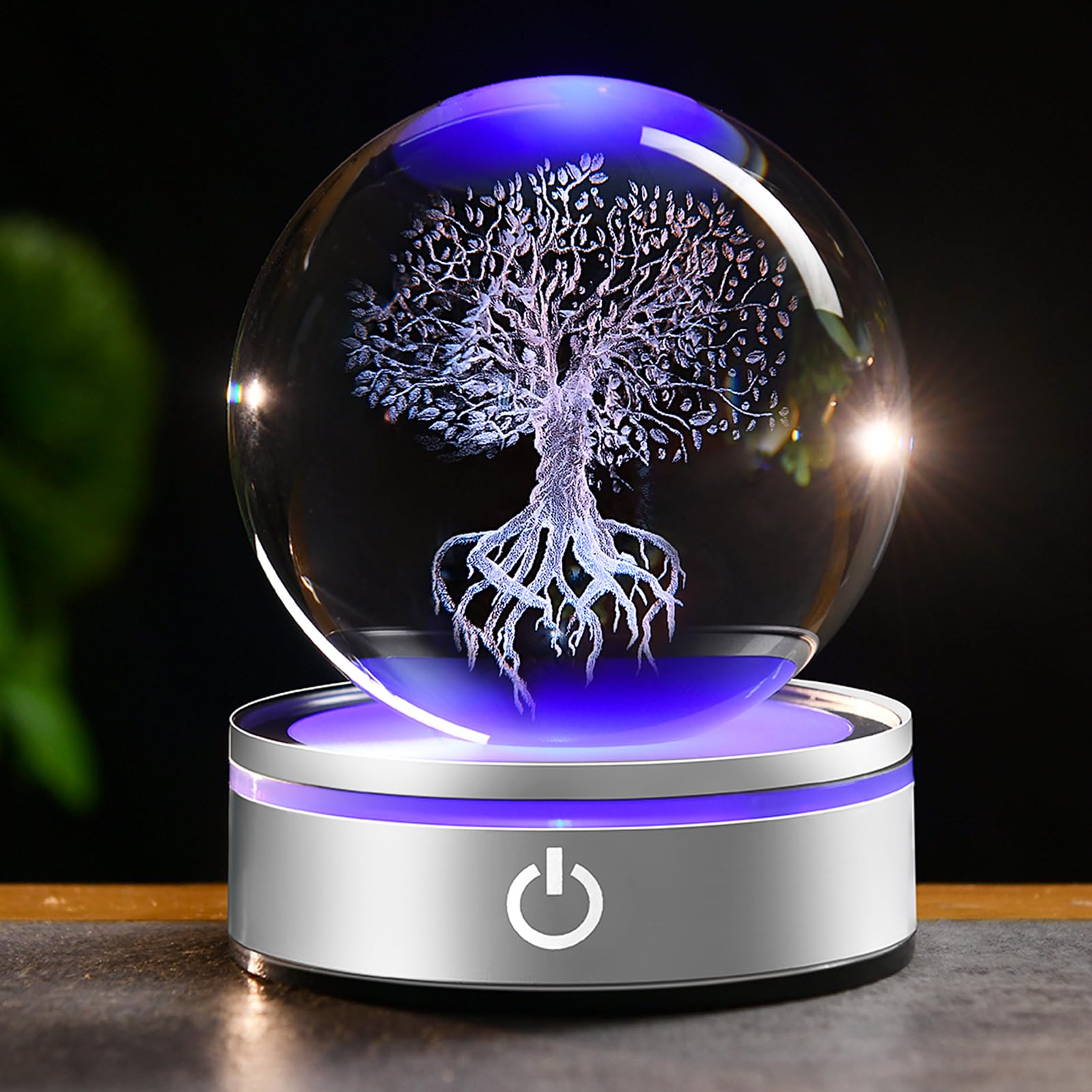 IFOLAINA Tree of Life Crystal Ball with Lighted Base Laser