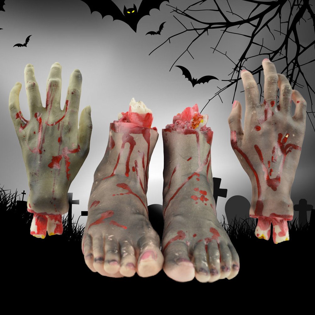 Scherzartikel Abgetrennte Hand und Fuß 4 Stück aus Kunststoff für Halloween
