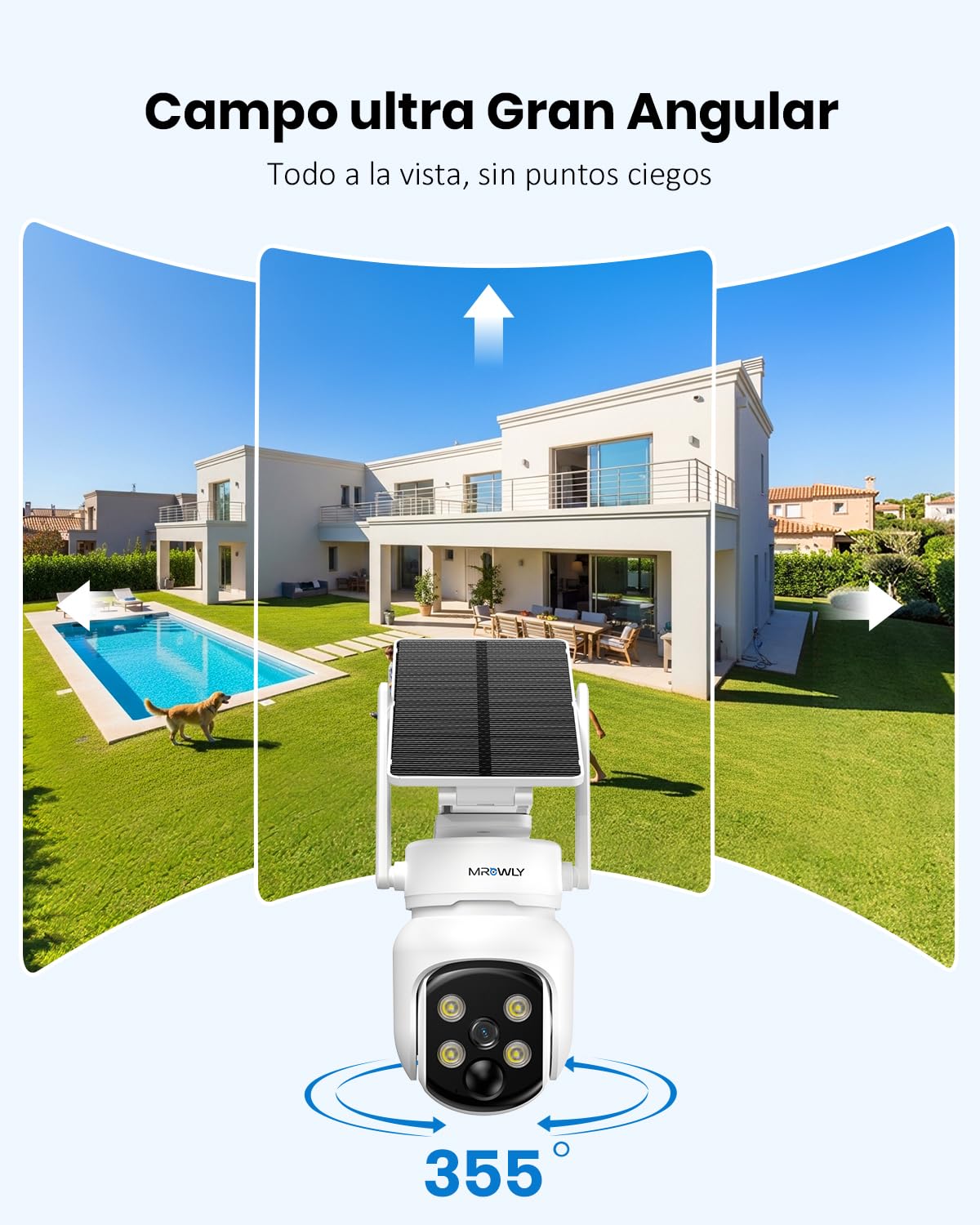 2 Unidades Camara Vigilancia WiFi Exterior Solar 2 en 1, 4MP/2.5K Camara sin Cables, 360° Cobertura, Fácil Instalación, 2.4/5 GHz WiFi, Visión Nocturna en Color, PIR, SD/Nube