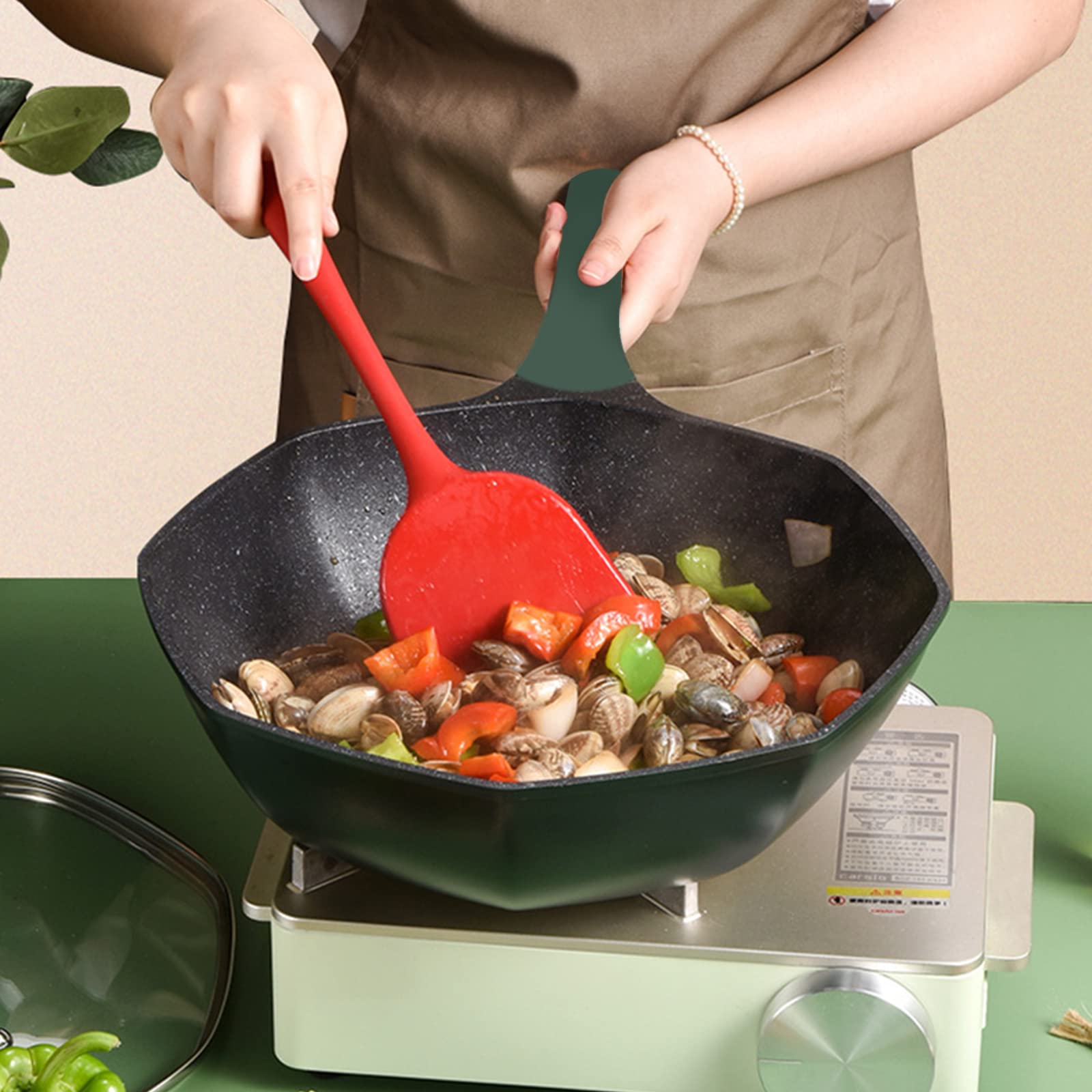 Wok octogonal con revestimiento de piedra Maifan, sartén antiadherente de aluminio fundido con tapa transparente y mango ergonómico, apto para todas las estufas, 4-6 porciones
