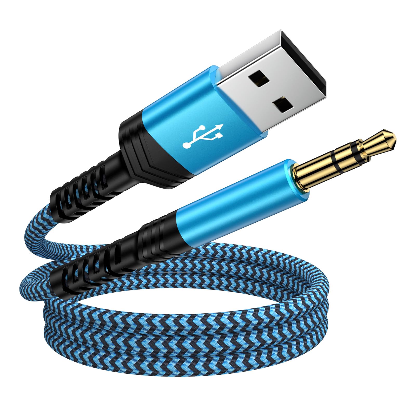 Cavo audio AUX da USB A a 3,5 mm, adattatore intrecciato da USB maschio a jack AUX da 90 cm
