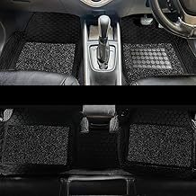 Premium 7D Car Mats Universal for All Cars with Grass Mat | Luxury Leather Double Stitched 7 Layer Protection Car Floor Tray Mats | 100% Waterproof and Washable | Black Black