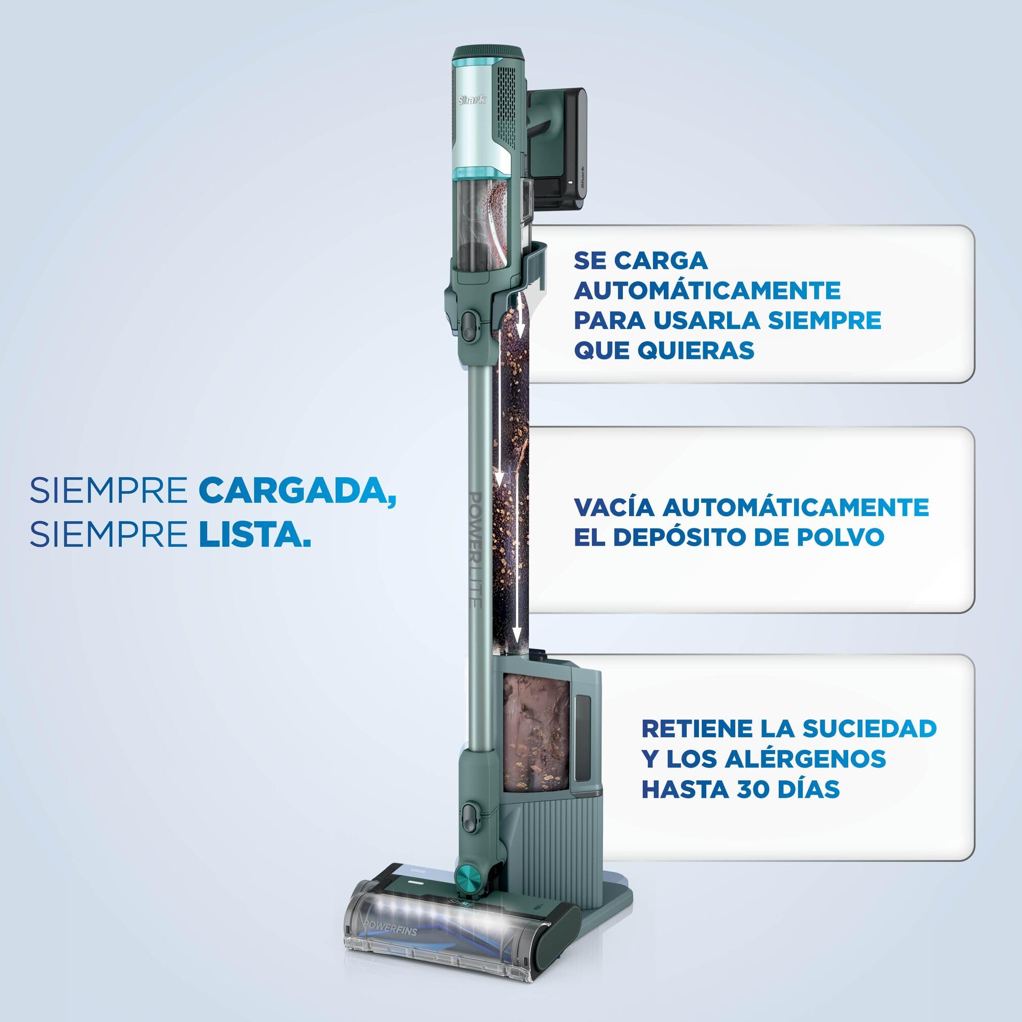 Shark PowerLite Clean & Empty Pet, Aspiradora sin Cable para Mascotas | con Base de Vaciado Automático, Limpieza Multisuperficie Ligera, Filtración HEPA, hasta 40 Minutos de Autonomía, BU3623EUT