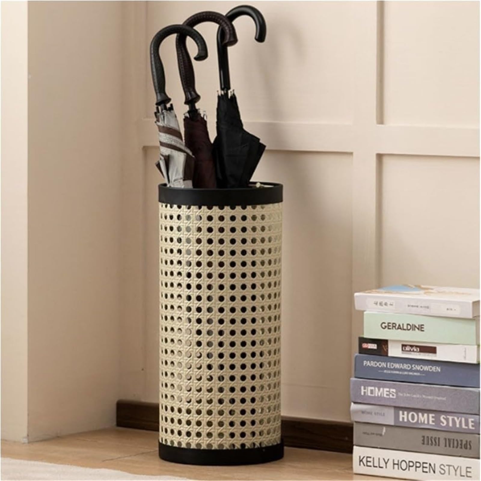 Porte-parapluie rond en métal robuste noir pour entrée de maison et bureau