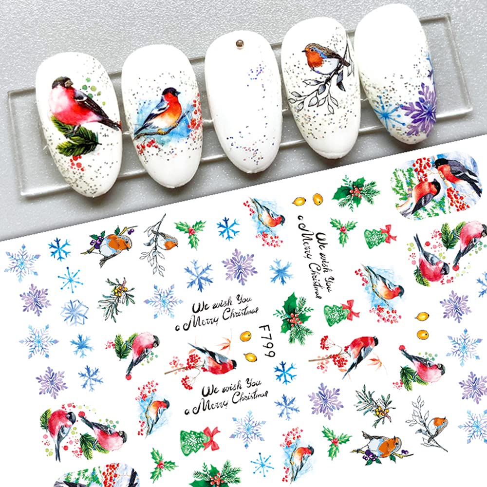 Weihnachts-Nagelsticker Set – 9 Blätter Mit 3D Motiven (Schneemann, Rentier, Weihnachtsbaum Uvm.) Für DIY Maniküre