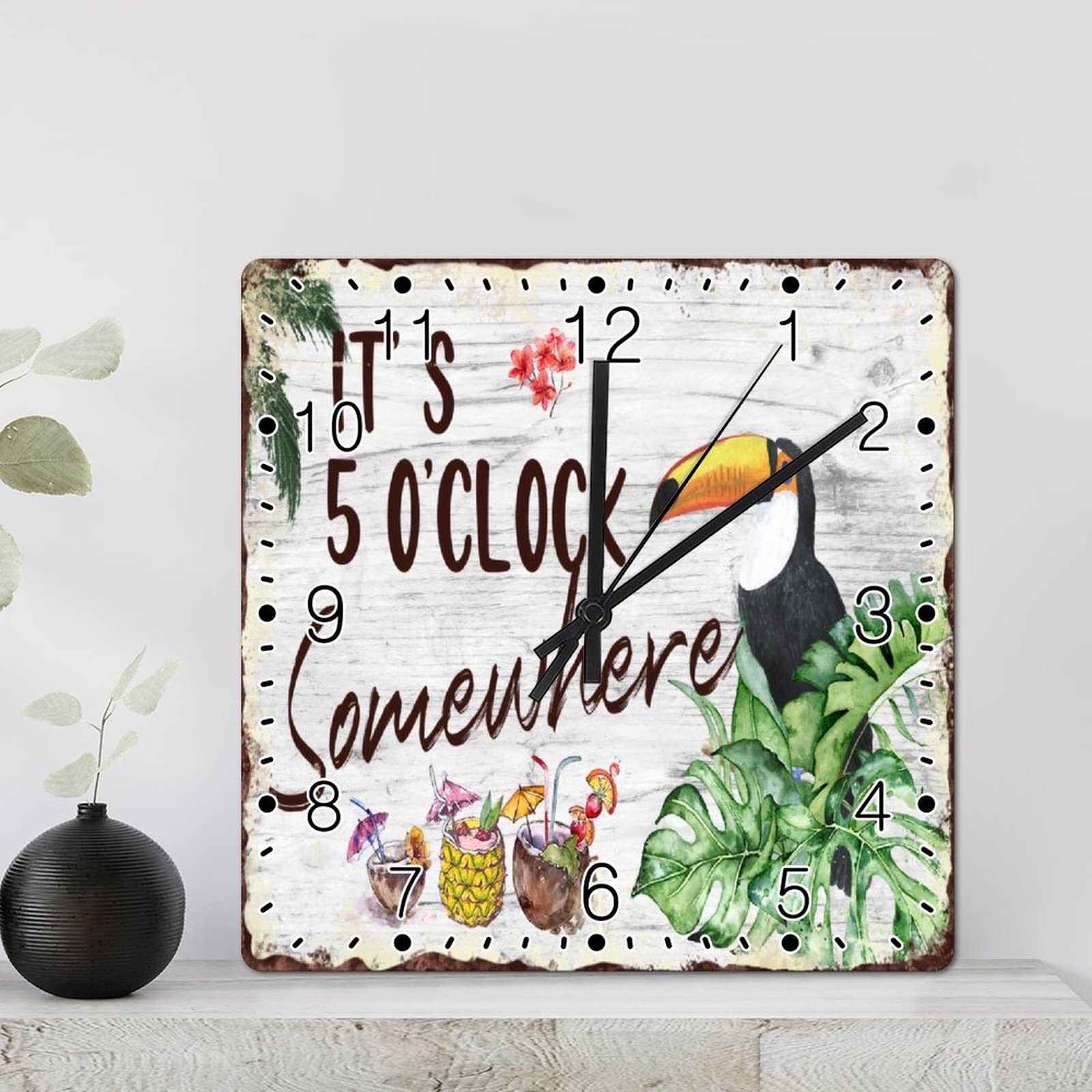 Horloge murale en bois peinte 30 cm au design perroquet rustique