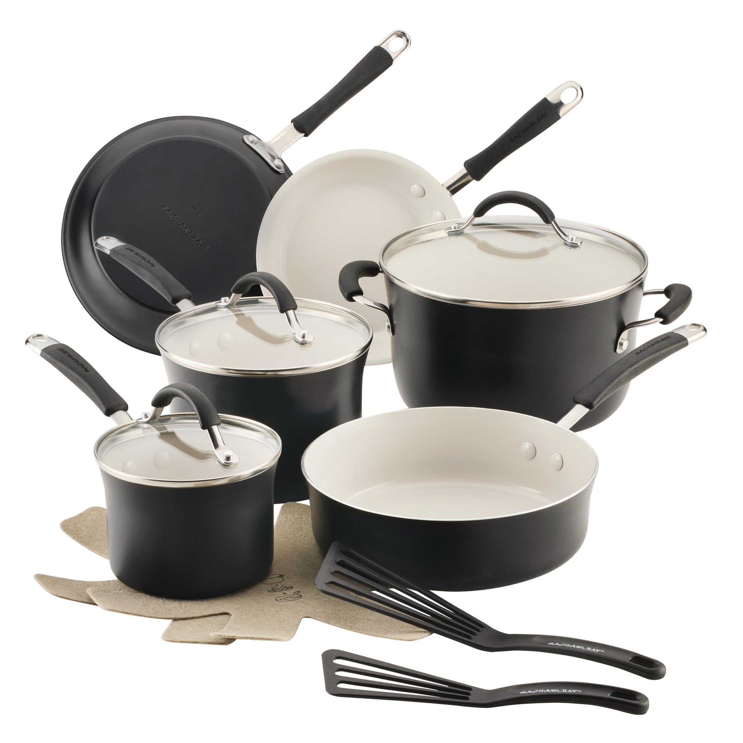 Rachael Ray Cucina Ceramic Cookware Set - 13 Pieces - Ceramic Pots and Pans Set w/Nonstick Frying Pans, Saute Pan, Saucepans, Stockpot, Lids, Pan