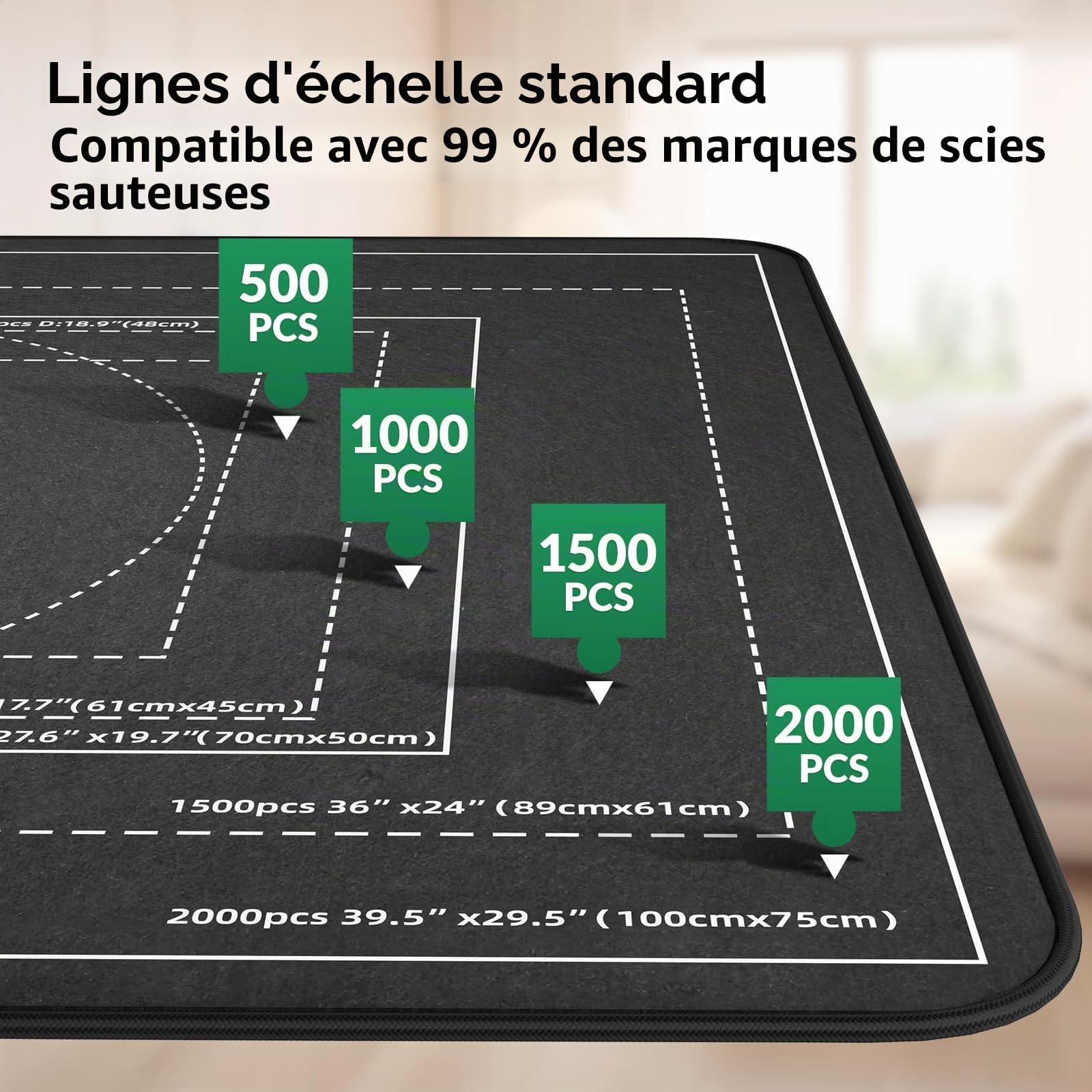 Plateau Puzzle Pliable Jusqu'à 2000 Pièces - 105x80 cm Grand Planche Puzzle en Feutre avec 8 Plateaux de Tri et Couvercle, Surface Anti-dérapante, Rangement Facile