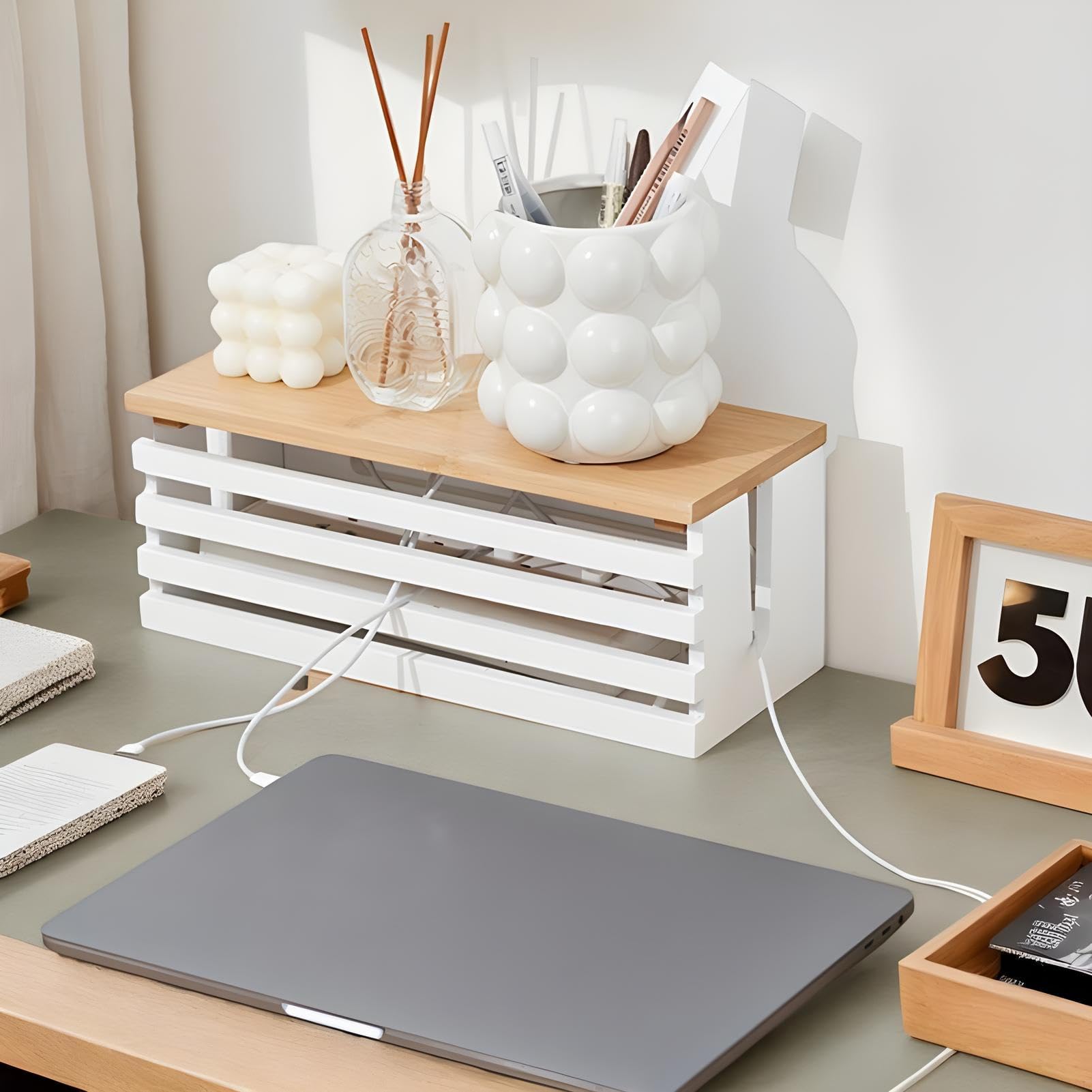 Cable Management Box - Cord Organizer Box | Cable Box | TV Wires Protector Cover Storage | Cable Storage Accessories Space Saving Desk Management Tray for Leisure Area Kitchen Cabinets