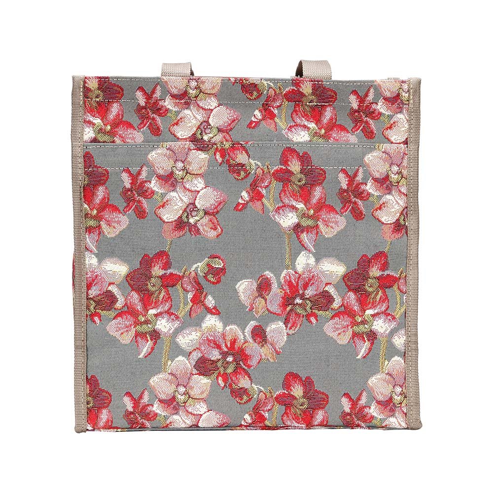 Signare Tapestry Shoulder Bag Shopping Bag for Women with Orchid Grey and Red Design (SHOP-ORC)