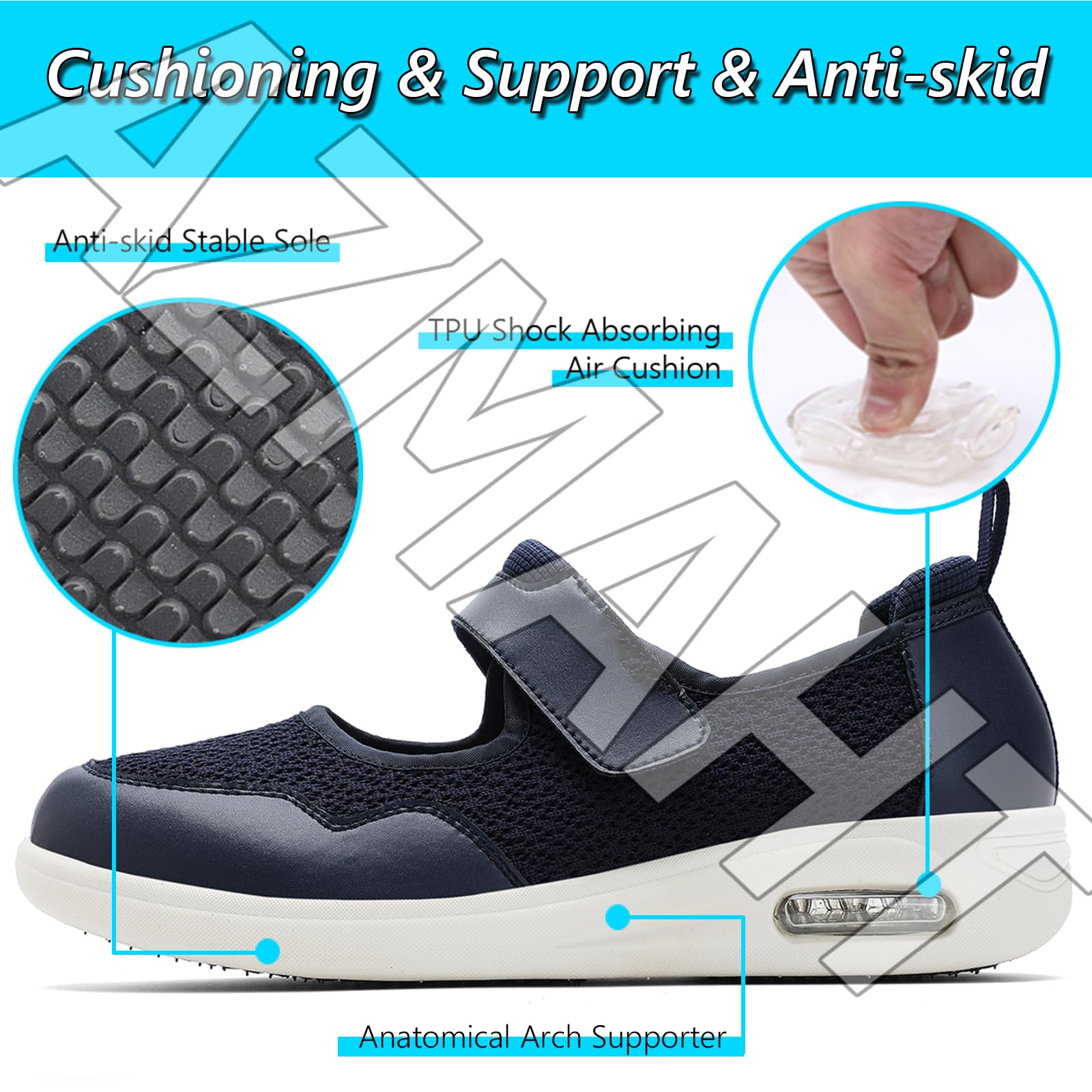 Scarpe Donna Ortopediche Eleganti Comode Anziana Estive Anziani per diabetici Extra Largo Regolabile Passeggio gonfiore dei Piedi Ampie Larghezza Hook And Loop sanitarie,Blu,38 EU