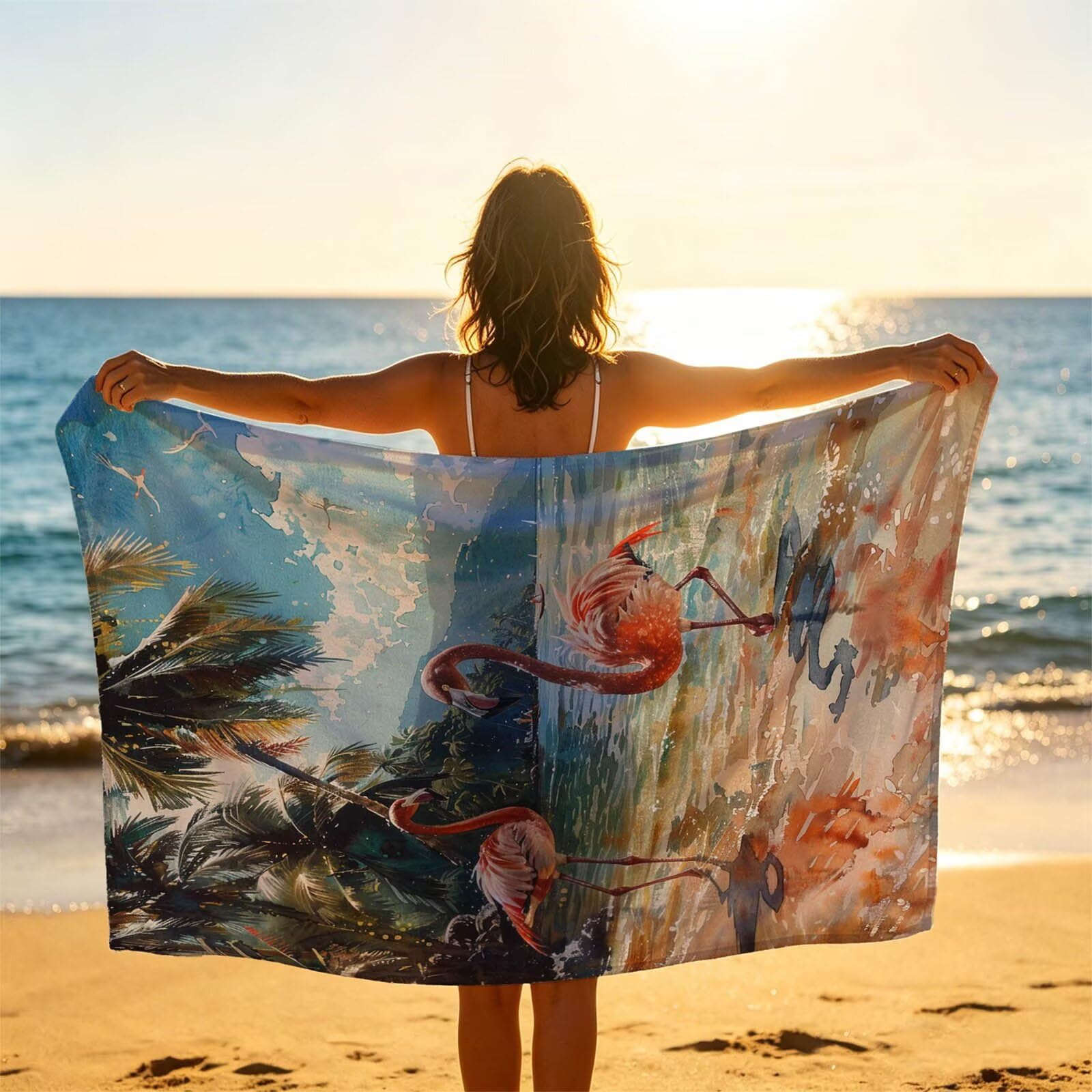 Flamingos Toalla Playa 220 x 160 Resistente a la Arena Secado rápido Ligero, Toalla Playa Grande 160x220cm Suave Cómodo como Gym Yoga Sauna Toallas Baño Grandes Travel Essentials Animal XTLS-4789
