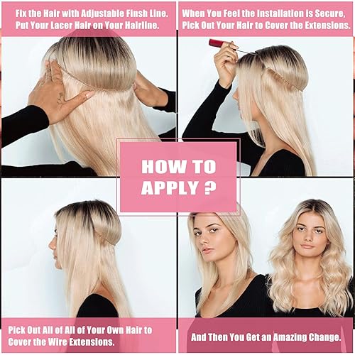 Miniatura 9 de Lacer Extensiones de cabello humano de 12 pulgadas, con alambre negro azabache, extensiones de cabello humano real, con alambre transparente