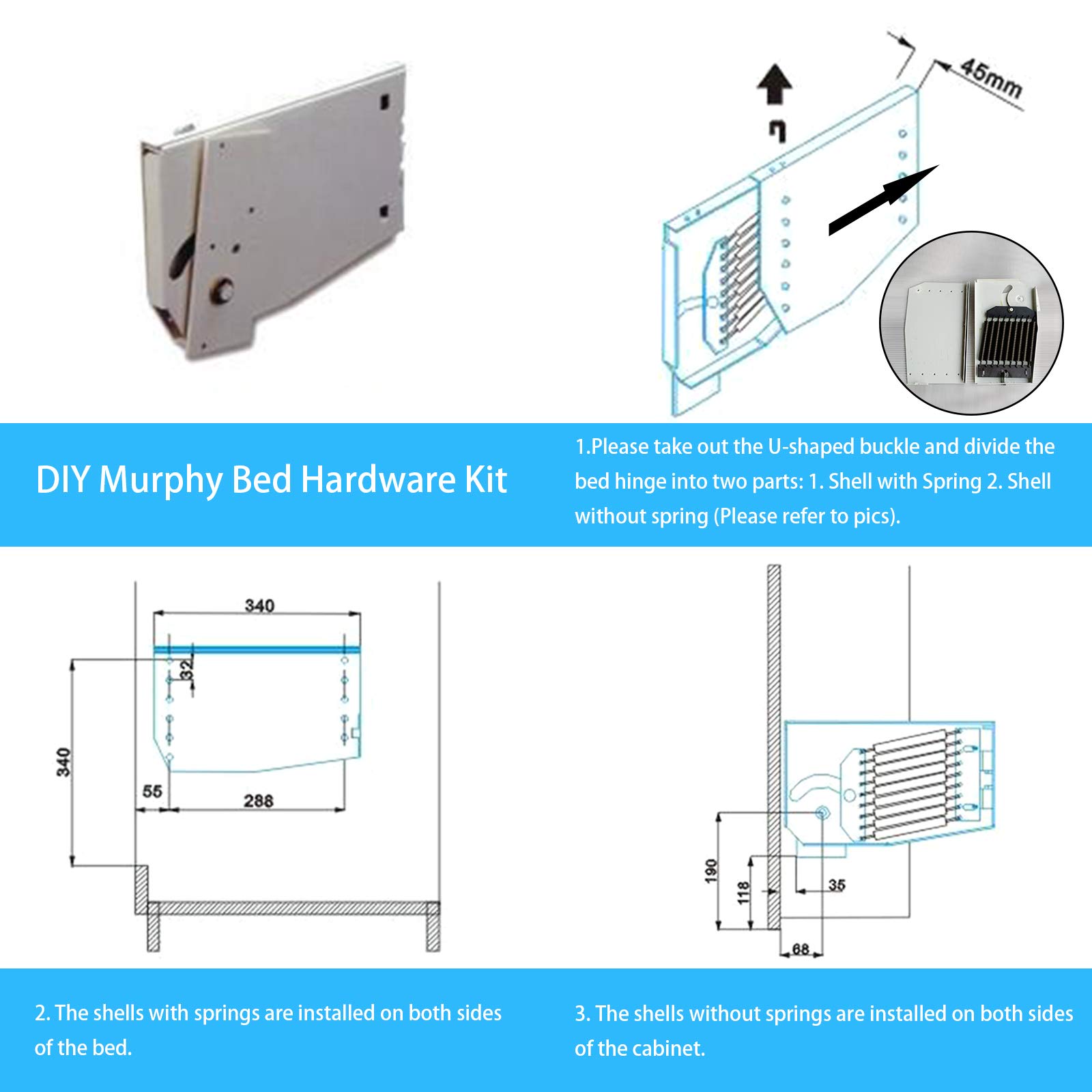 RanBB DIY Murphy Bed Hardware Kit, QueenSize Wall Bed Mechanism