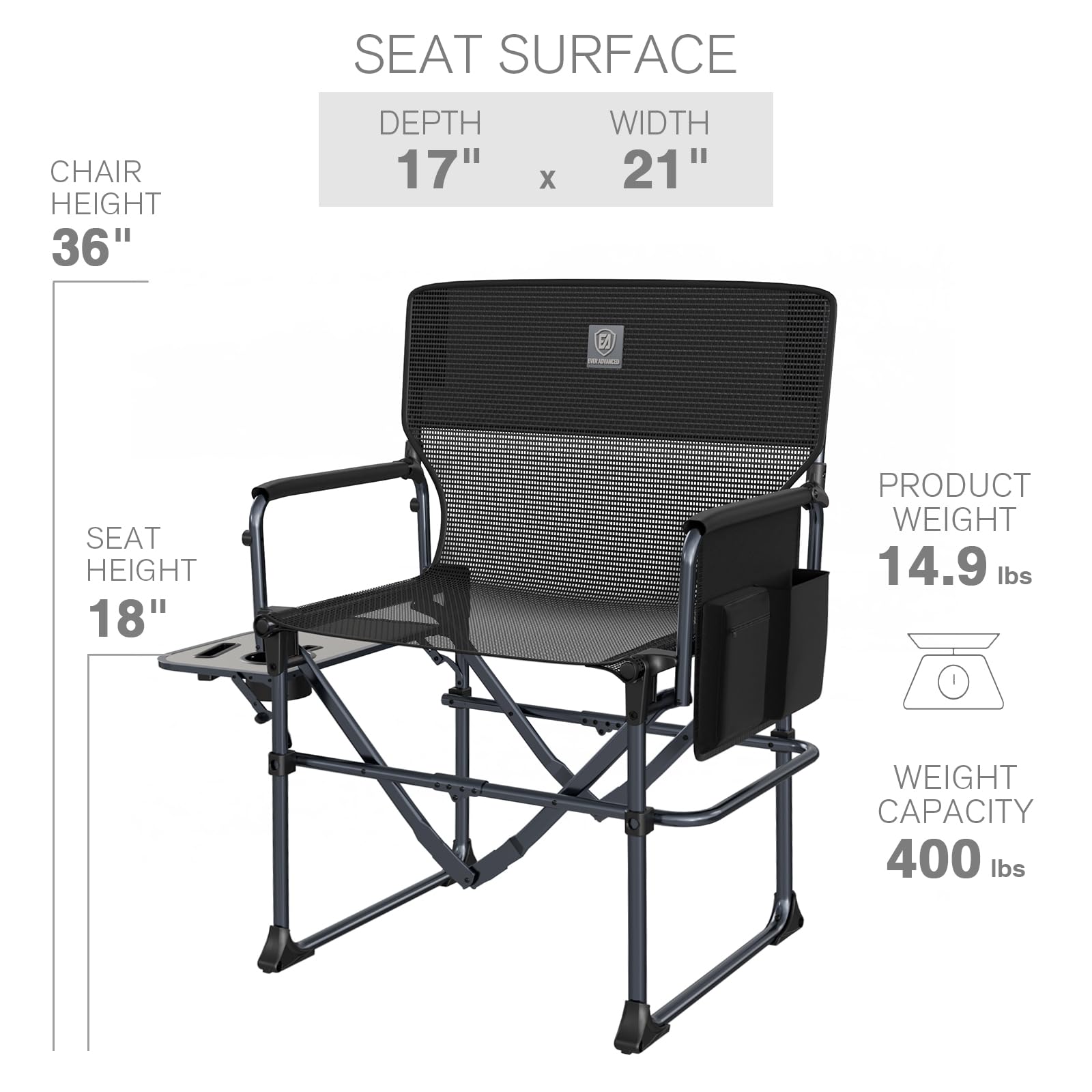 Amazon.com: EVER ADVANCED Camping Directors' Chair with Side Table