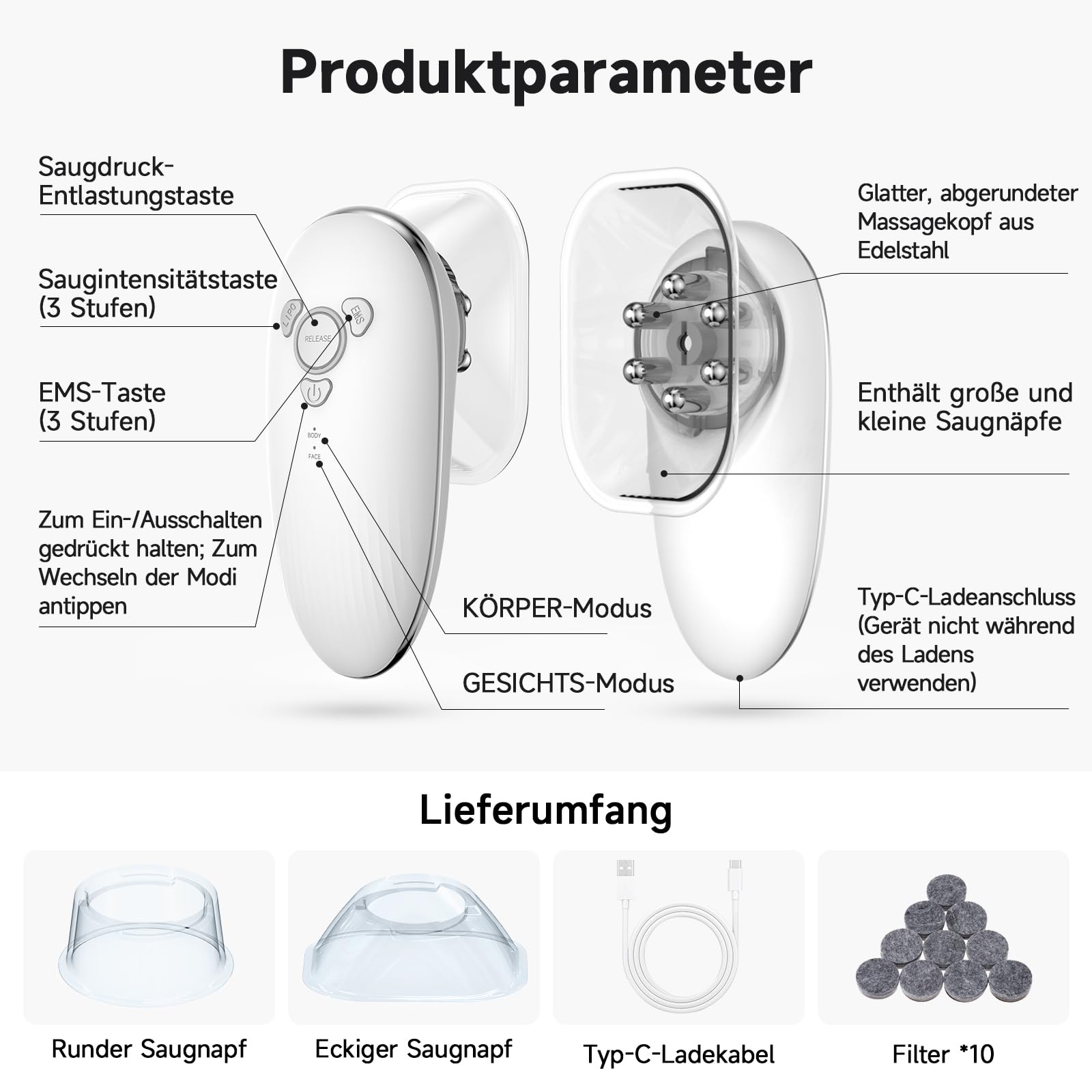 Schröpfgerät Elektrisch 3 in 1 Cellulite Massagegerät