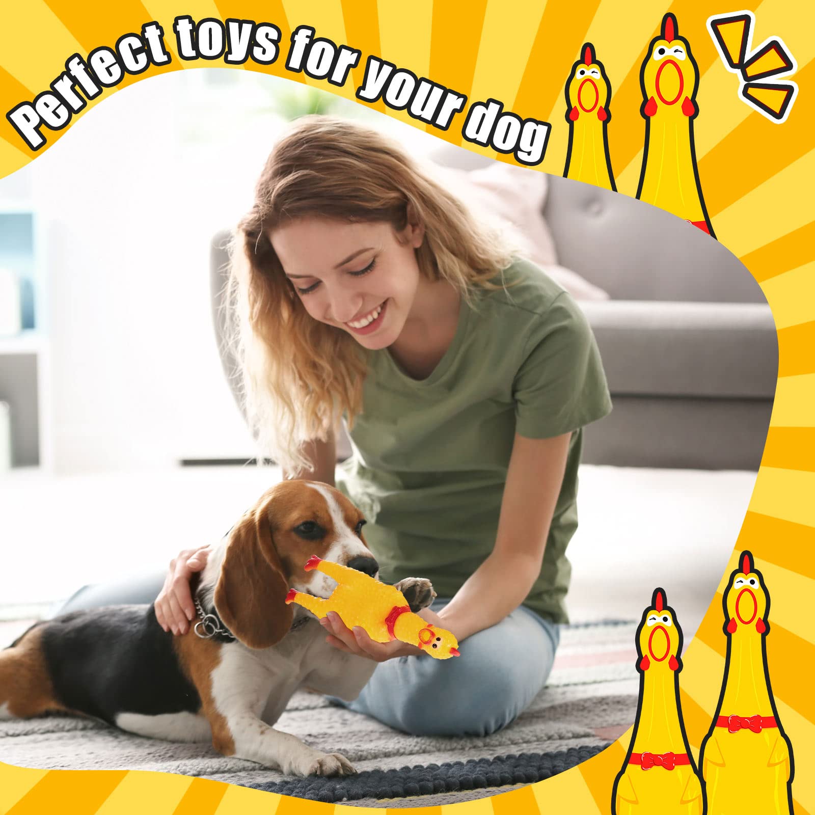 Honoson 32 Stück 30,5 cm Gummi-Huhn-Hundespielzeug, Quietschendes Quietschendes Quietschen, lauter Geräuschmacher für Erwachsene, Hunde, Haustiere, reduziert Trennung, Stress und Angst (gelb)